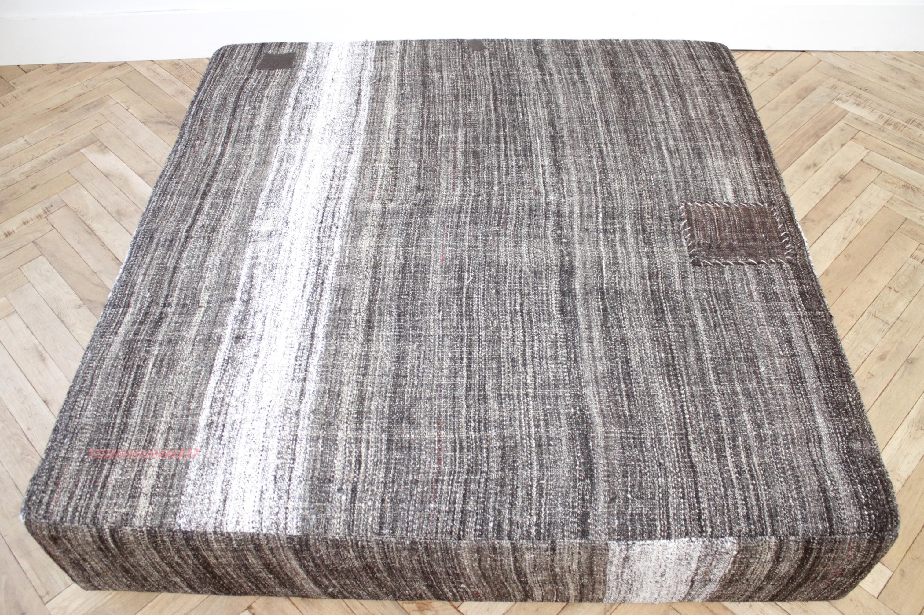 Large Square Custom Made Turkish Rug Cocktail Ottoman In New Condition In Old Town Orange, CA