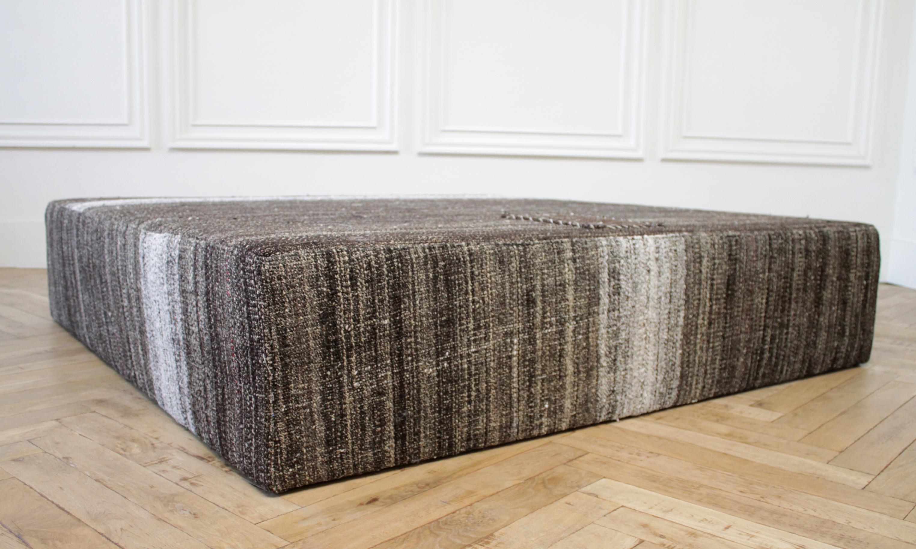 Contemporary Large Square Custom Made Turkish Rug Cocktail Ottoman