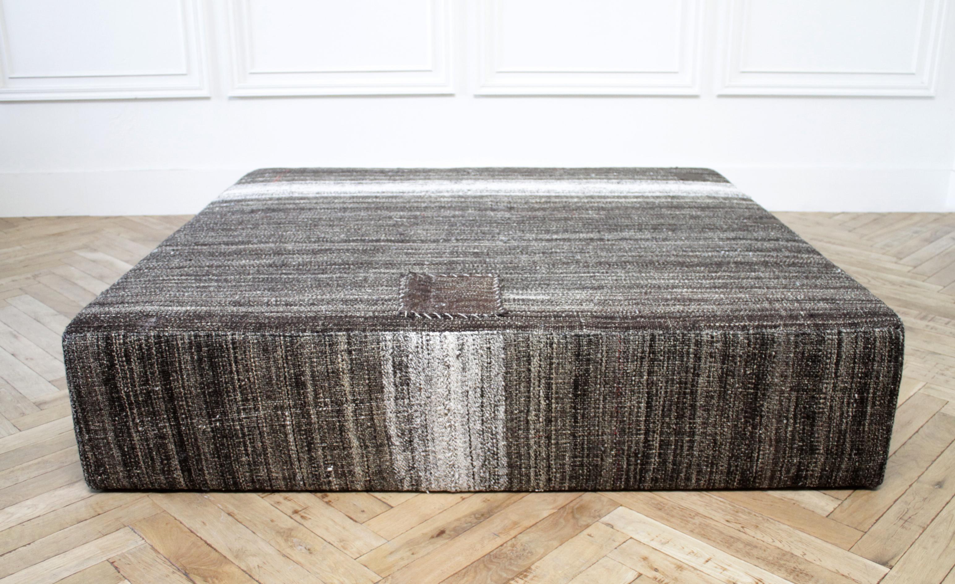Wool Large Square Custom Made Turkish Rug Cocktail Ottoman