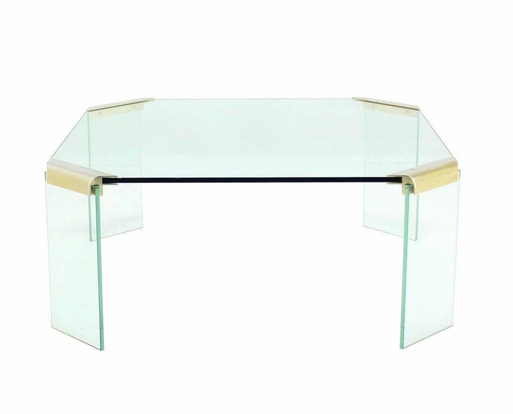 Large Square Cut Corners Style Glass Top & Legs Brass Joint Coffee Table In Good Condition For Sale In Rockaway, NJ