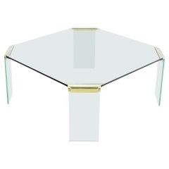 Large Square Cut Corners Style Glass Top & Legs Brass Joint Coffee Table