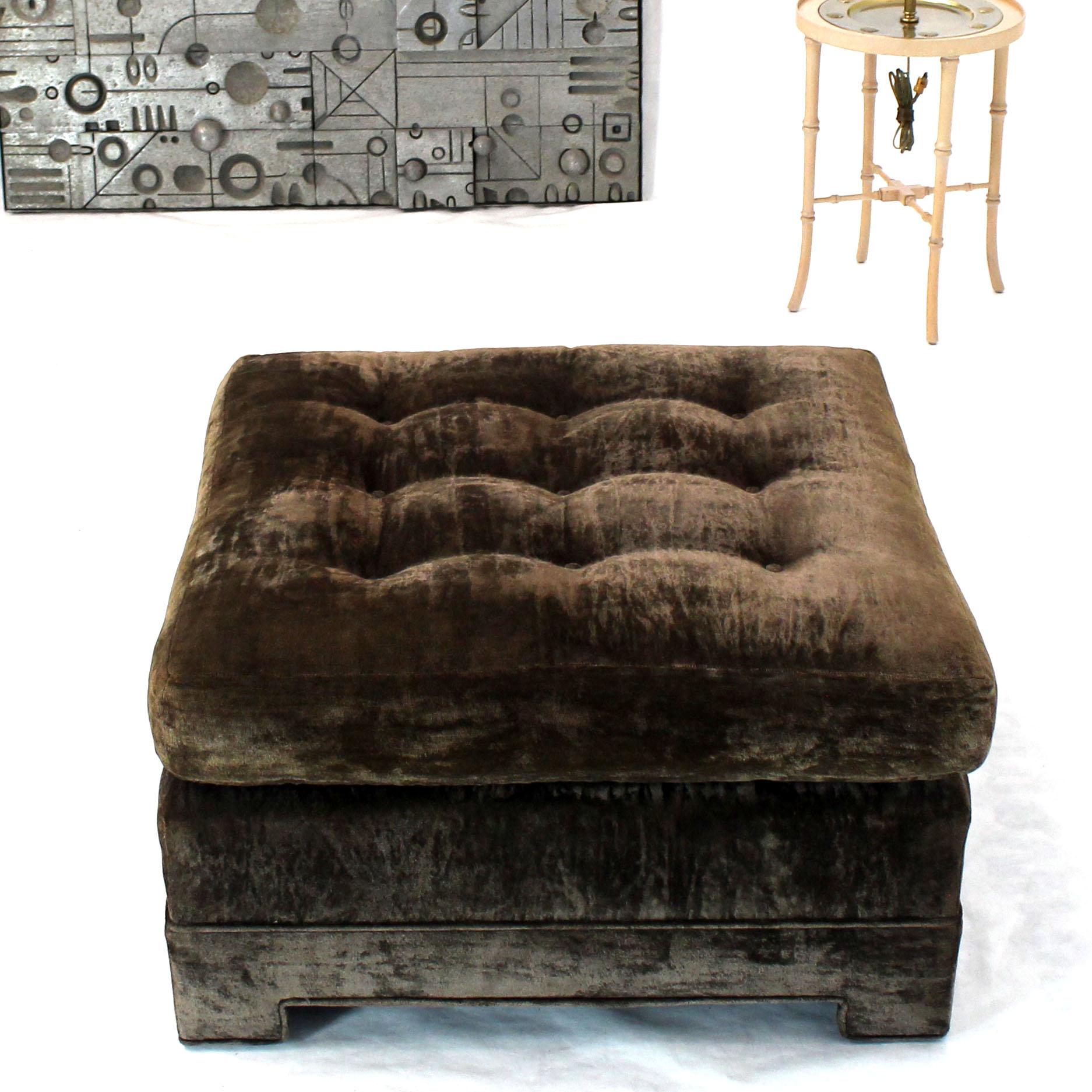 Large Square Deep Bronze Velvet Upholstery Tufted Upholstery Ottoman Footstool For Sale 1