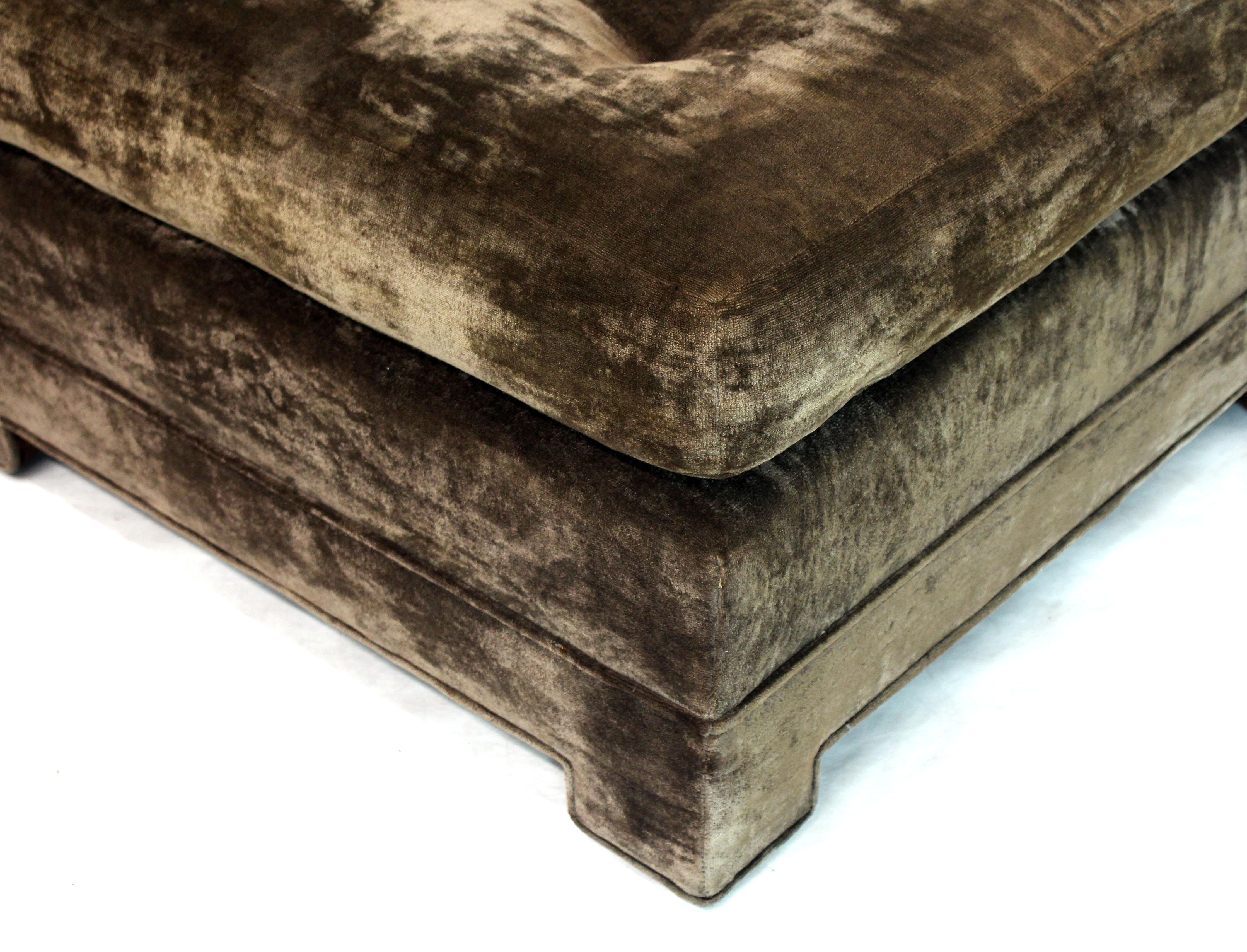 Large Square Deep Bronze Velvet Upholstery Tufted Upholstery Ottoman Footstool For Sale 2