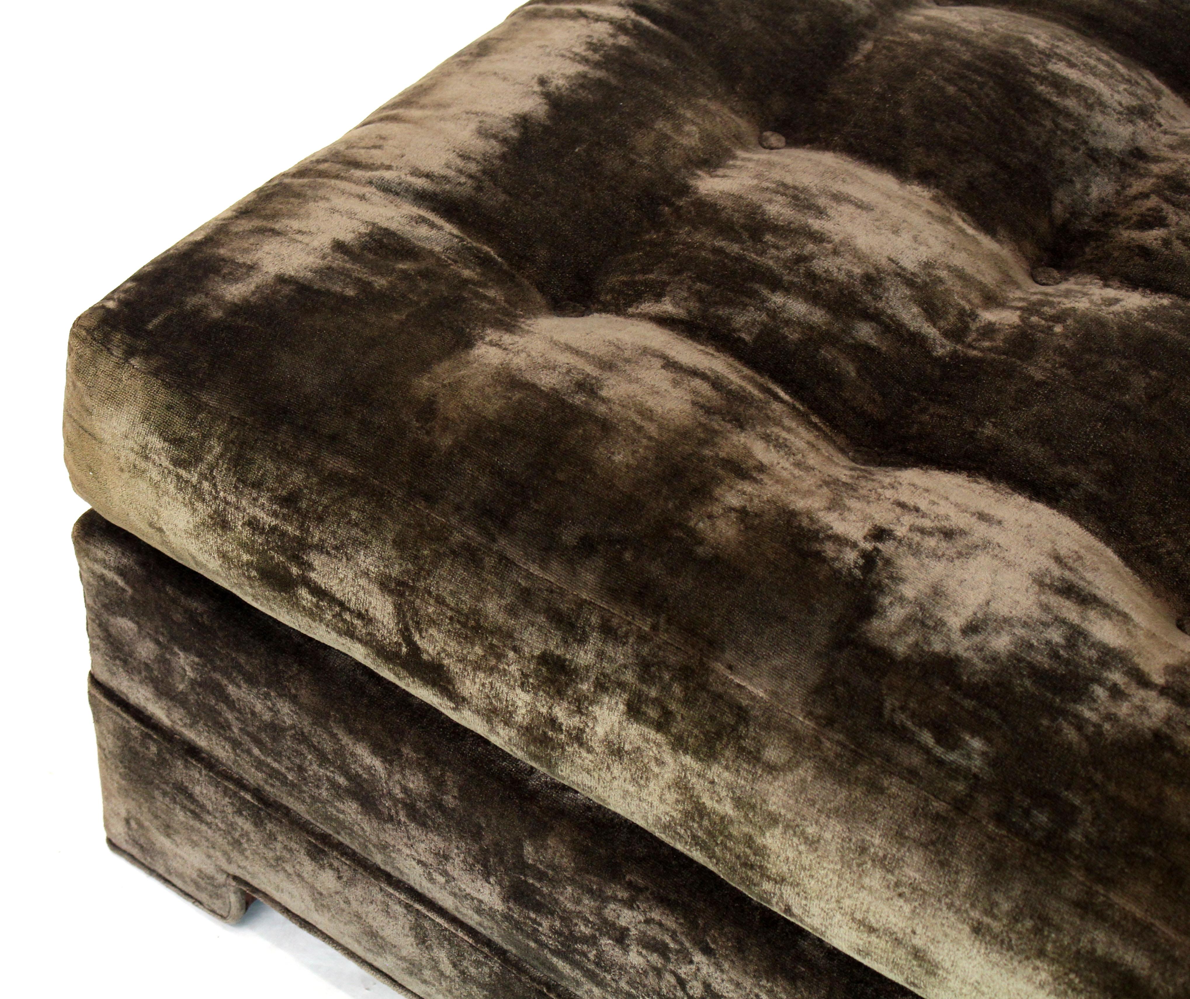 Large Square Deep Bronze Velvet Upholstery Tufted Upholstery Ottoman Footstool For Sale 3