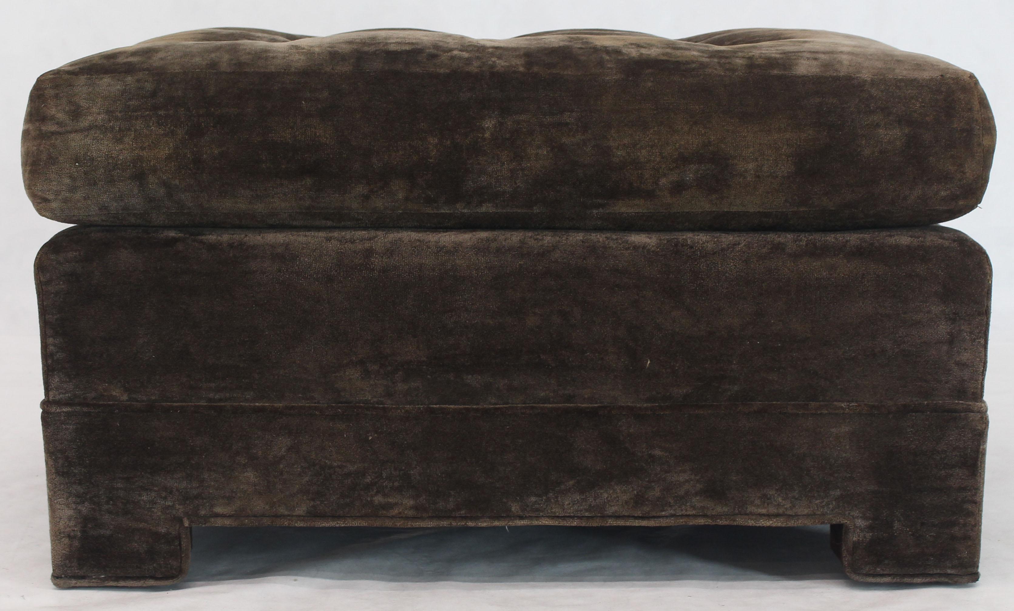 Large Square Deep Bronze Velvet Upholstery Tufted Upholstery Ottoman Footstool In Excellent Condition For Sale In Rockaway, NJ