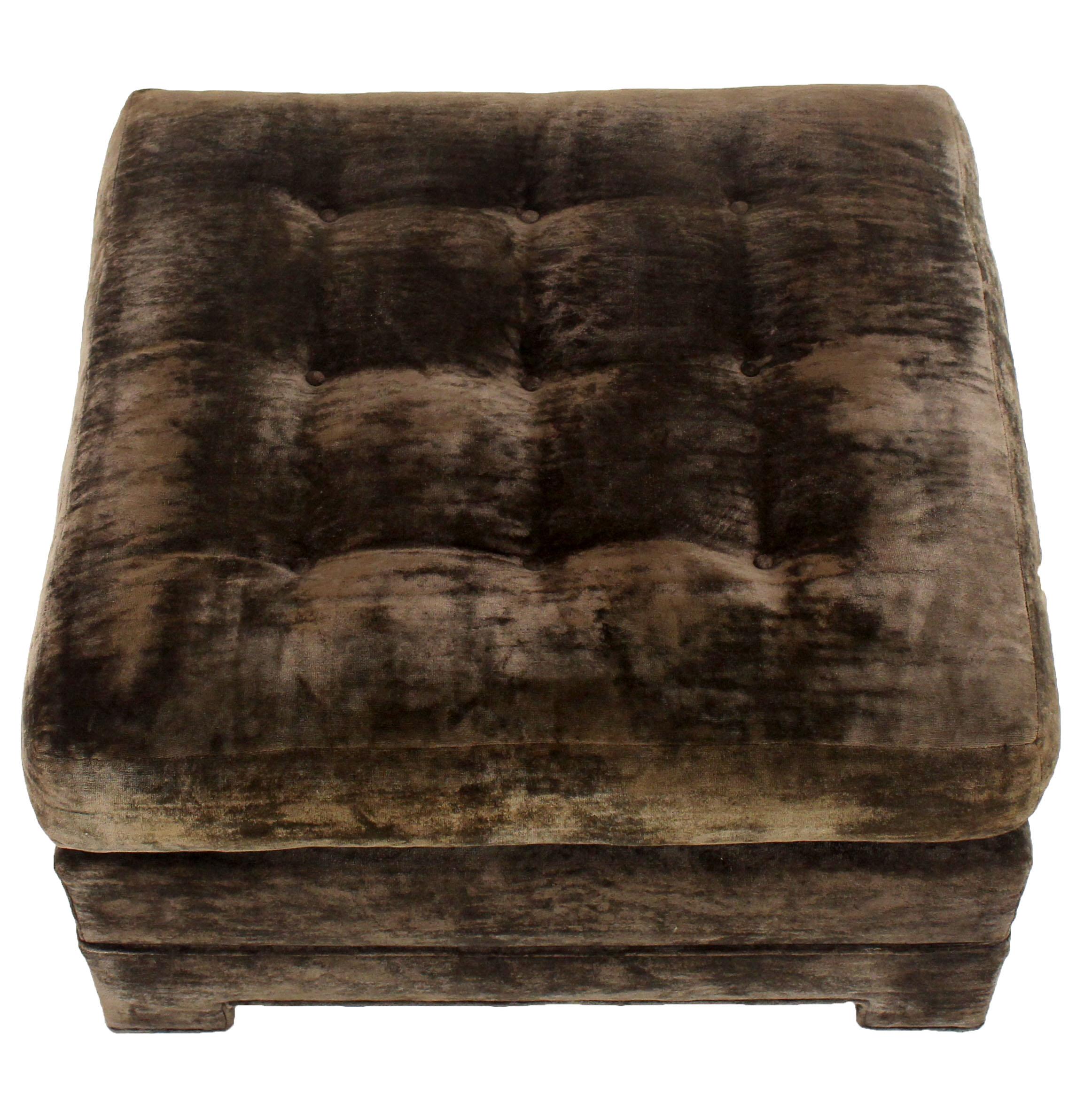 20th Century Large Square Deep Bronze Velvet Upholstery Tufted Upholstery Ottoman Footstool For Sale
