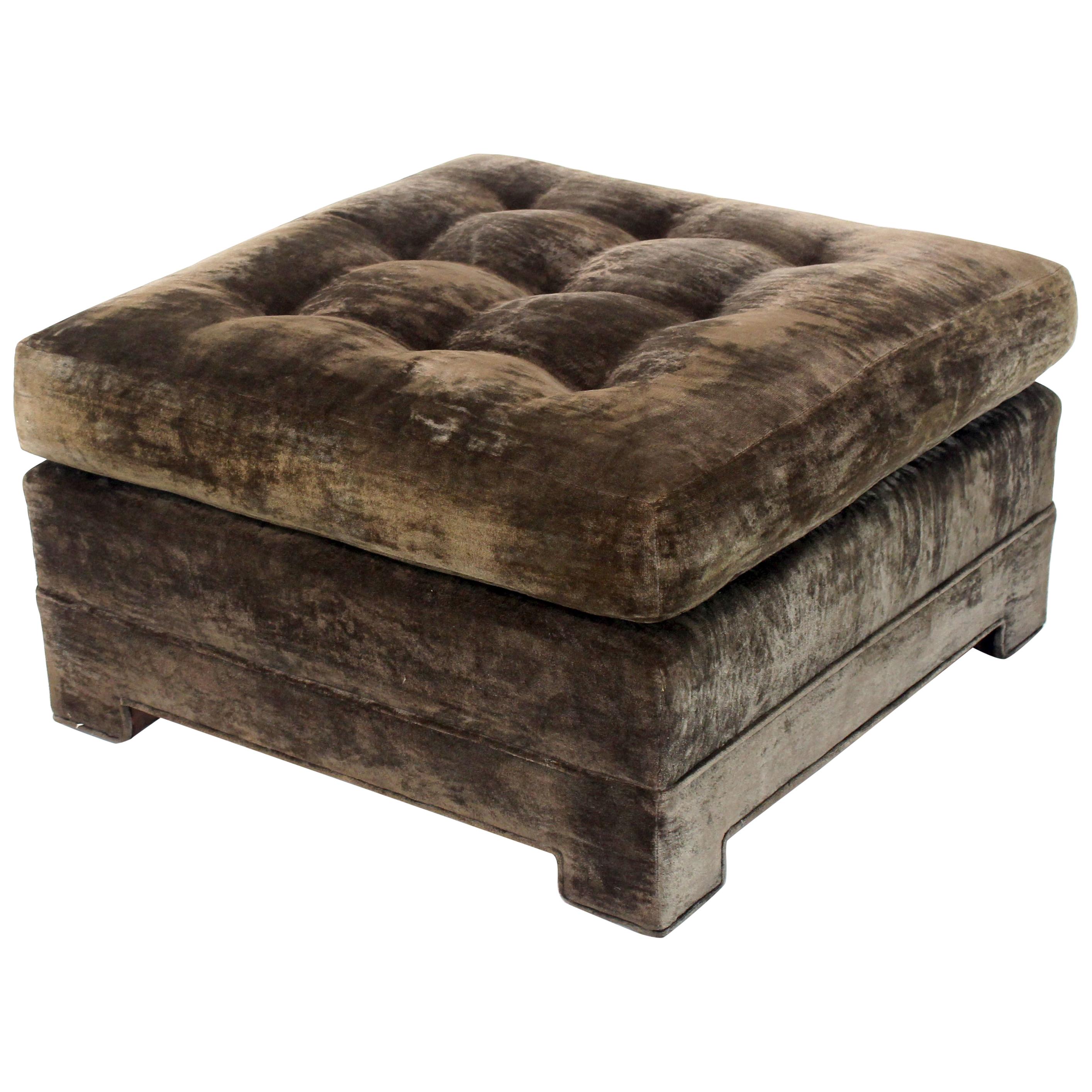Large Square Deep Bronze Velvet Upholstery Tufted Upholstery Ottoman Footstool For Sale