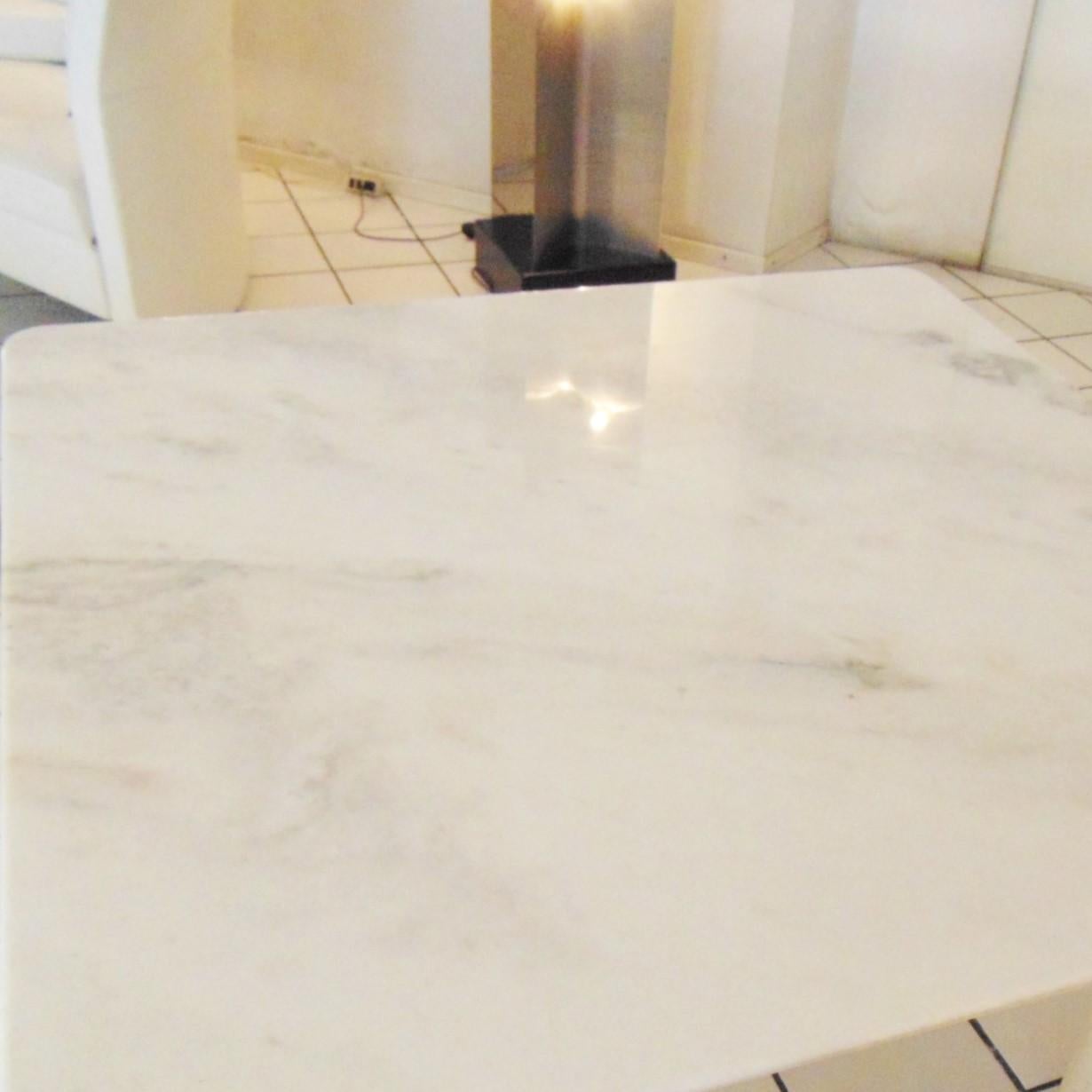 Large Square Dining Table White Marble and Travertine, Sormani, Italy, 1981 3