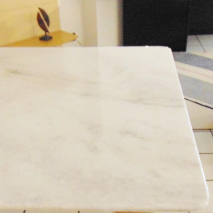 Large Square Dining Table White Marble and Travertine, Sormani, Italy, 1981 6