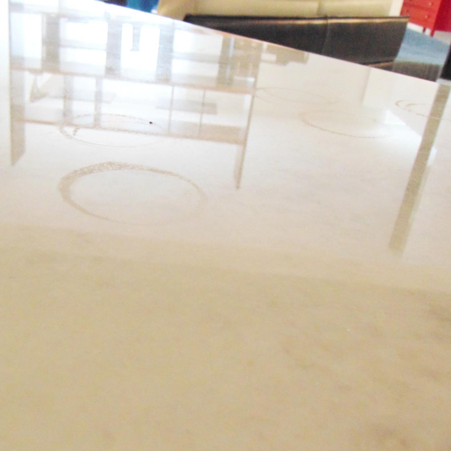 Large Square Dining Table White Marble and Travertine, Sormani, Italy, 1981 7