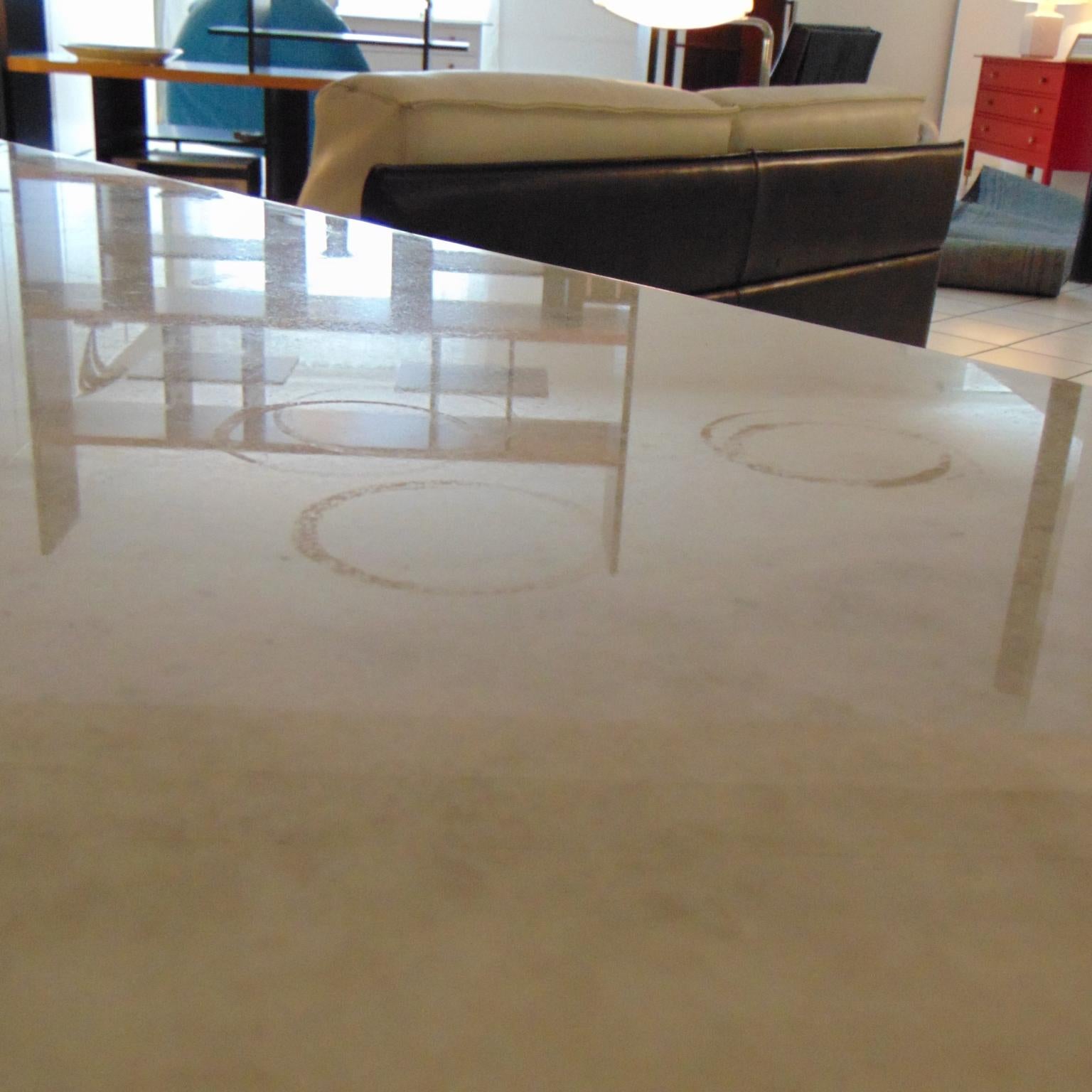 Large Square Dining Table White Marble and Travertine, Sormani, Italy, 1981 8