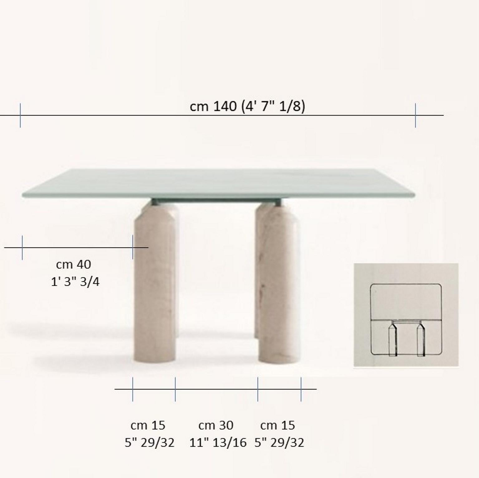 Mid-Century Modern Large Square Dining Table White Marble and Travertine, Sormani, Italy, 1981