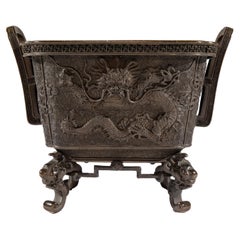 Large Square Footed Iron Urn