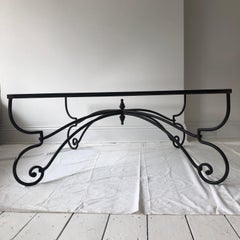 Large Square Forged Iron and Glass Coffee Table 1980s Industrial Rustic