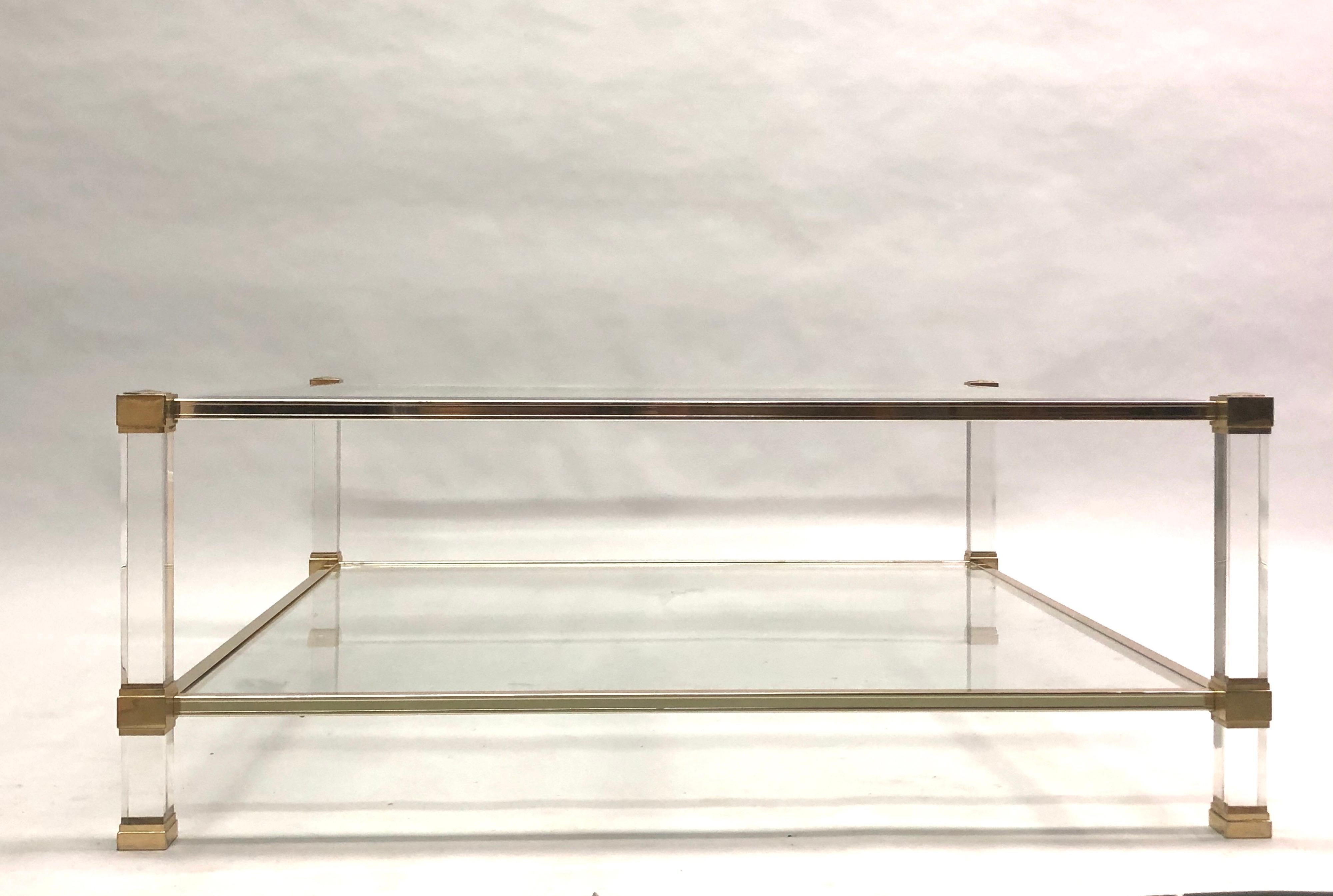 lucite brass coffee table