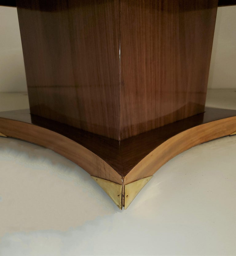 Large Square French Modernist Coffee Table in Palisander with Brass