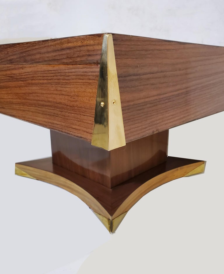 Large Square French Modernist Coffee Table in Palisander with Brass