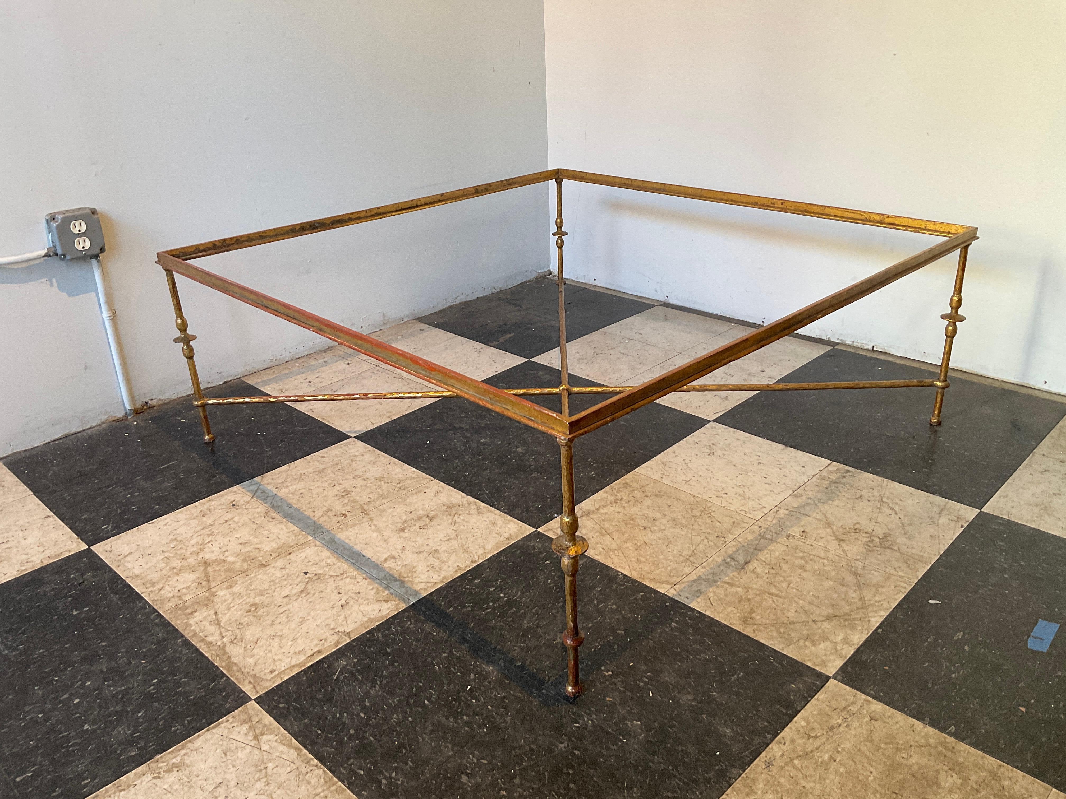 Large Square Giacometti Style Gilt Iron Coffee Table 10