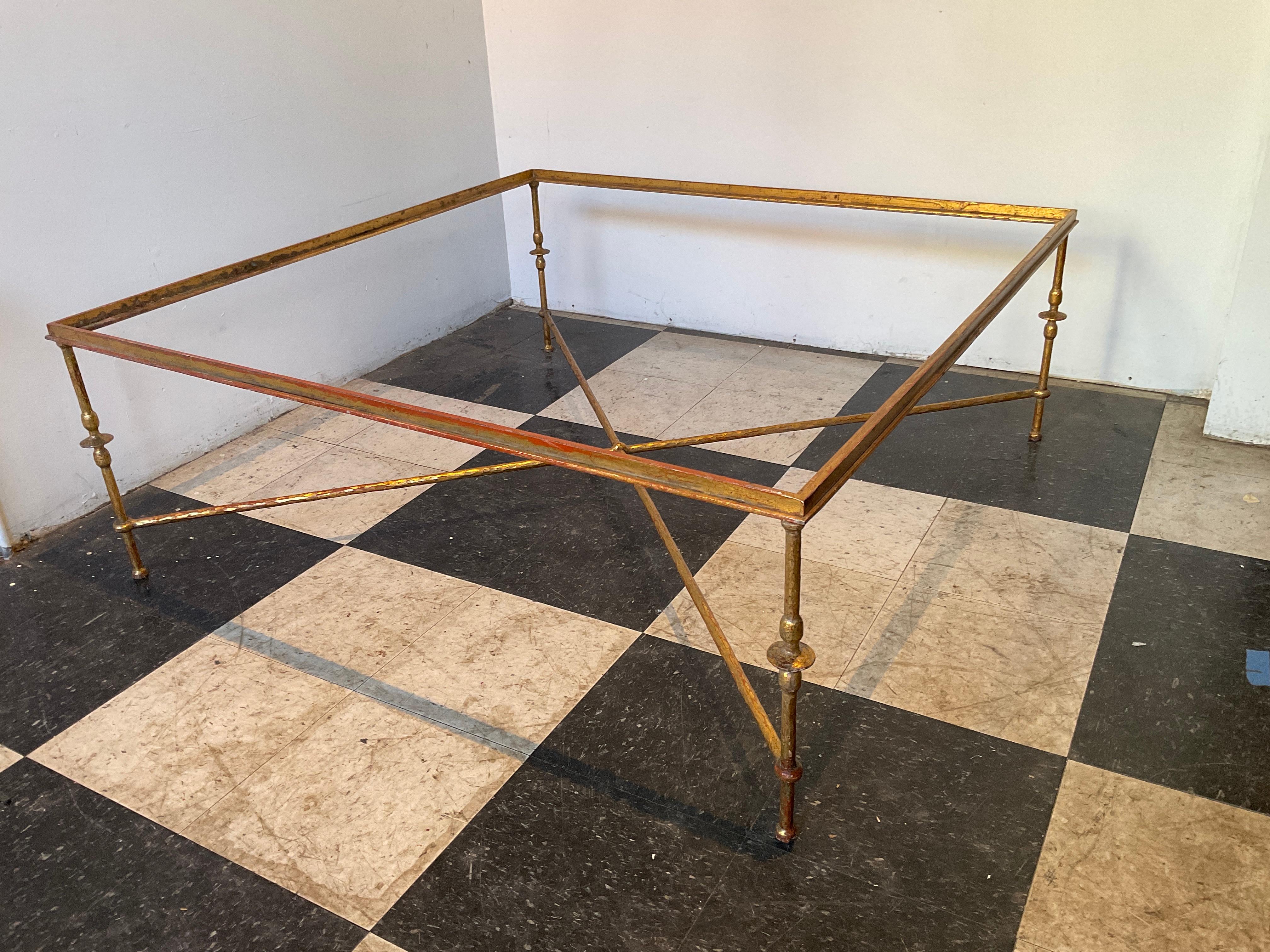 Late 20th Century Large Square Giacometti Style Gilt Iron Coffee Table