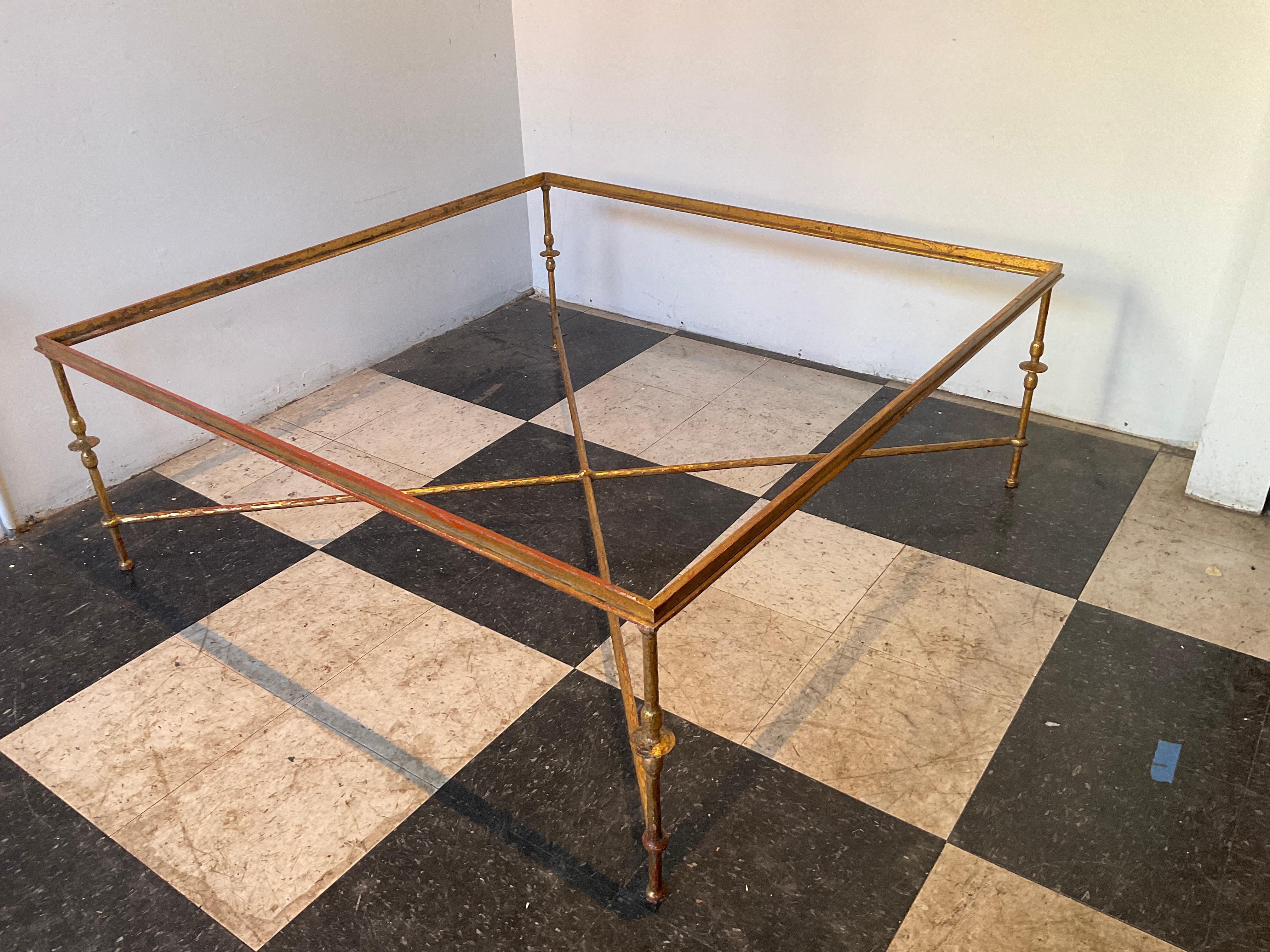Large Square Giacometti Style Gilt Iron Coffee Table 1