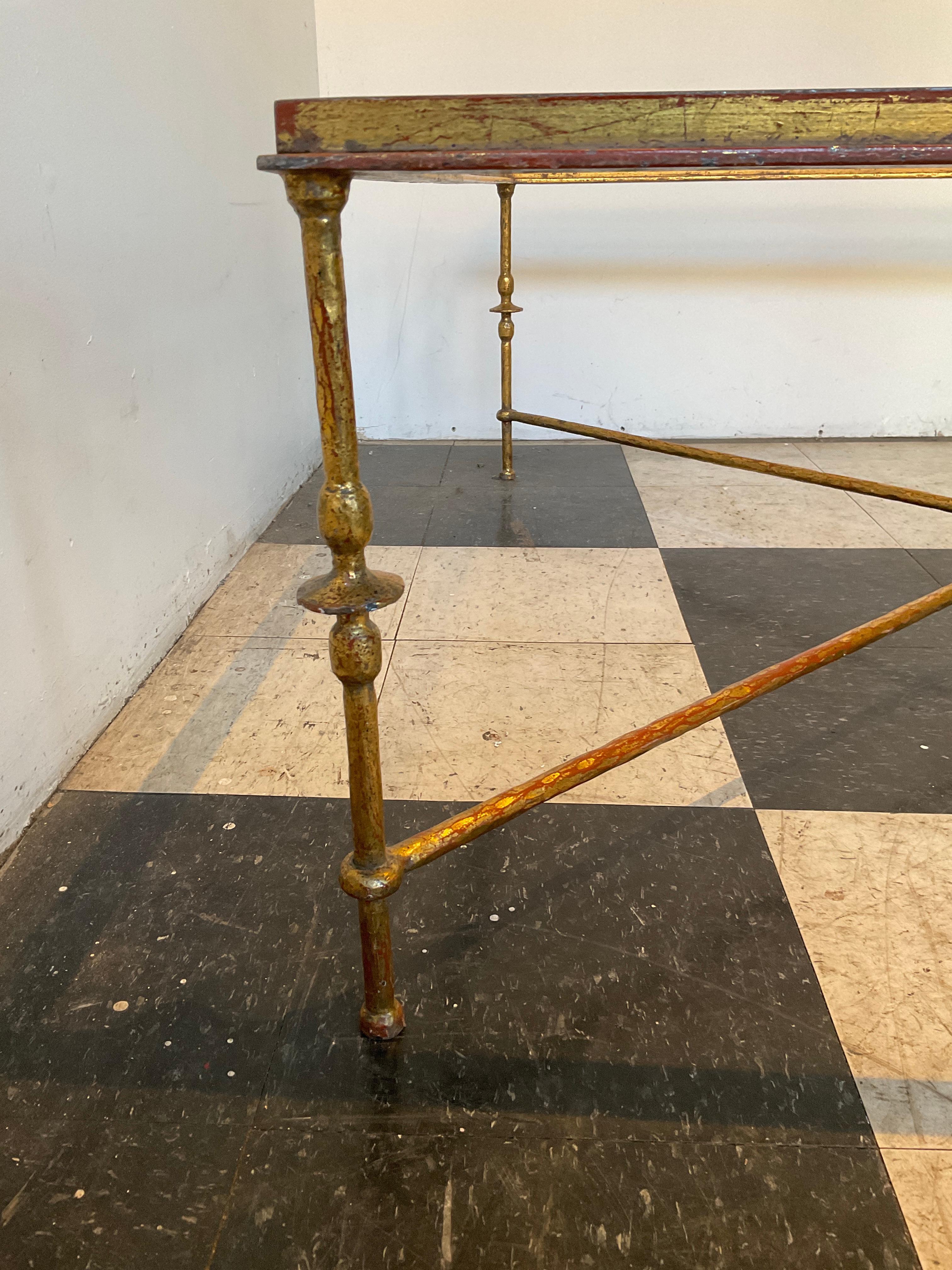 Large Square Giacometti Style Gilt Iron Coffee Table 2