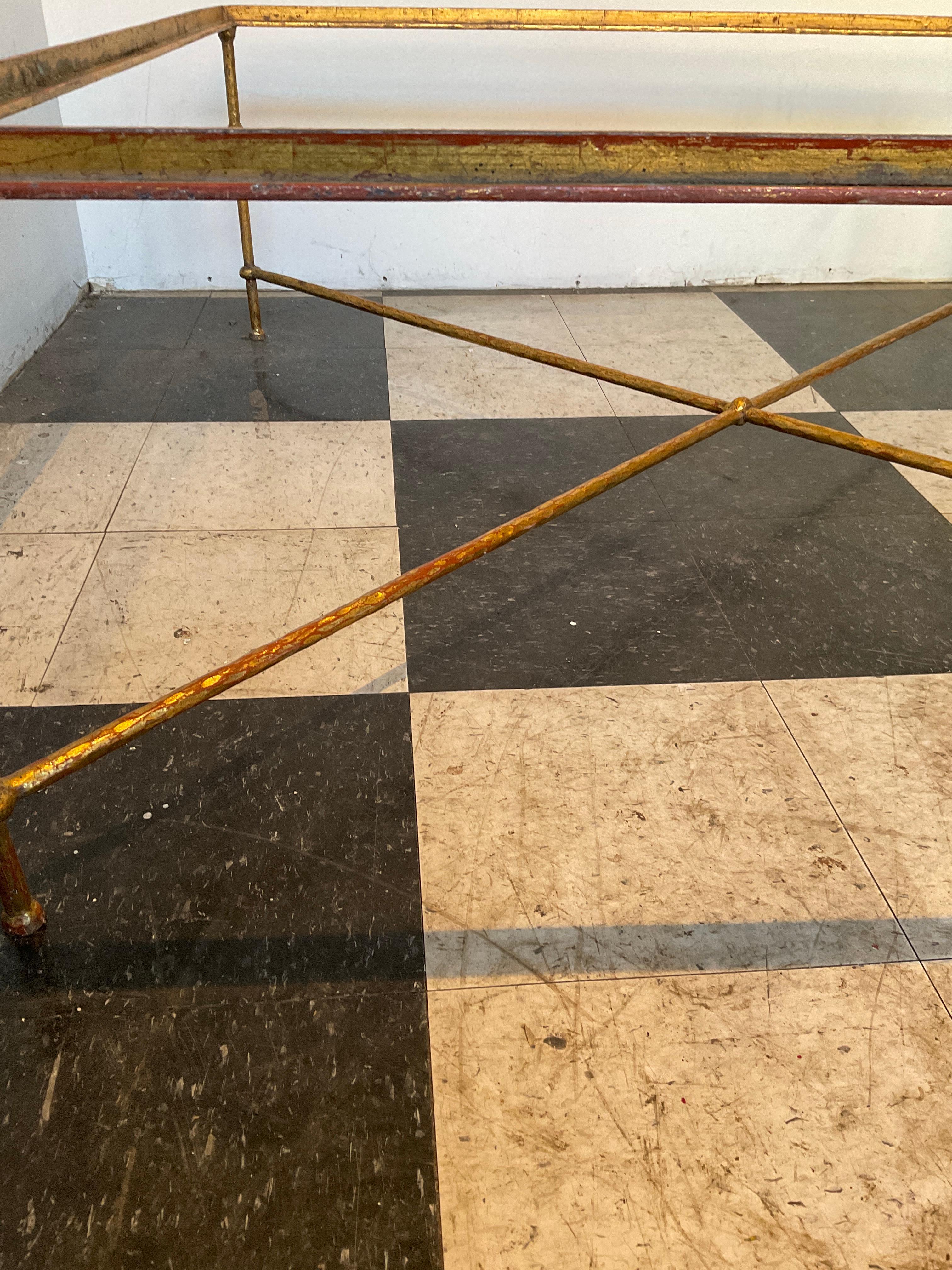 Large Square Giacometti Style Gilt Iron Coffee Table 3