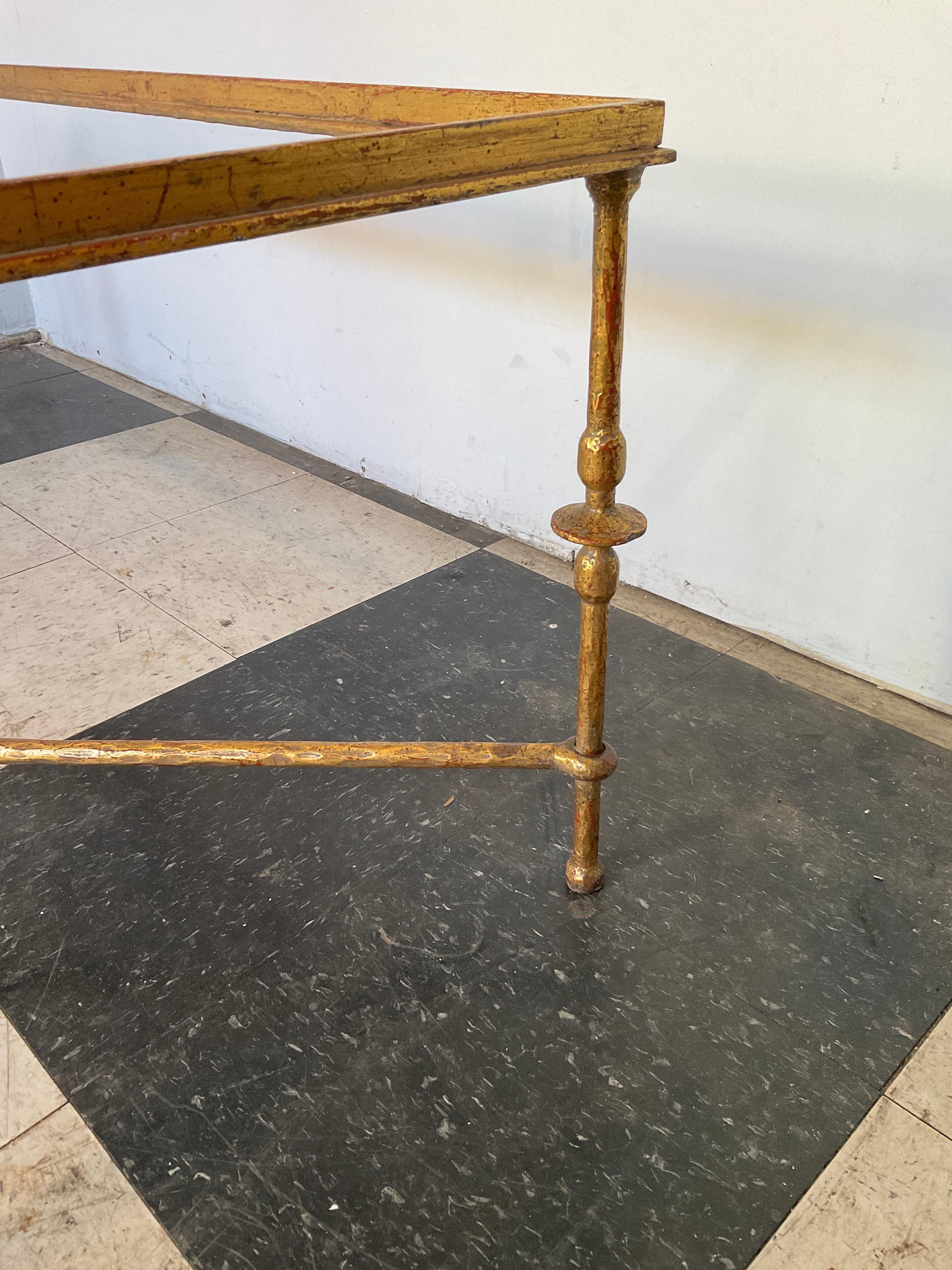 Large Square Giacometti Style Gilt Iron Coffee Table 4