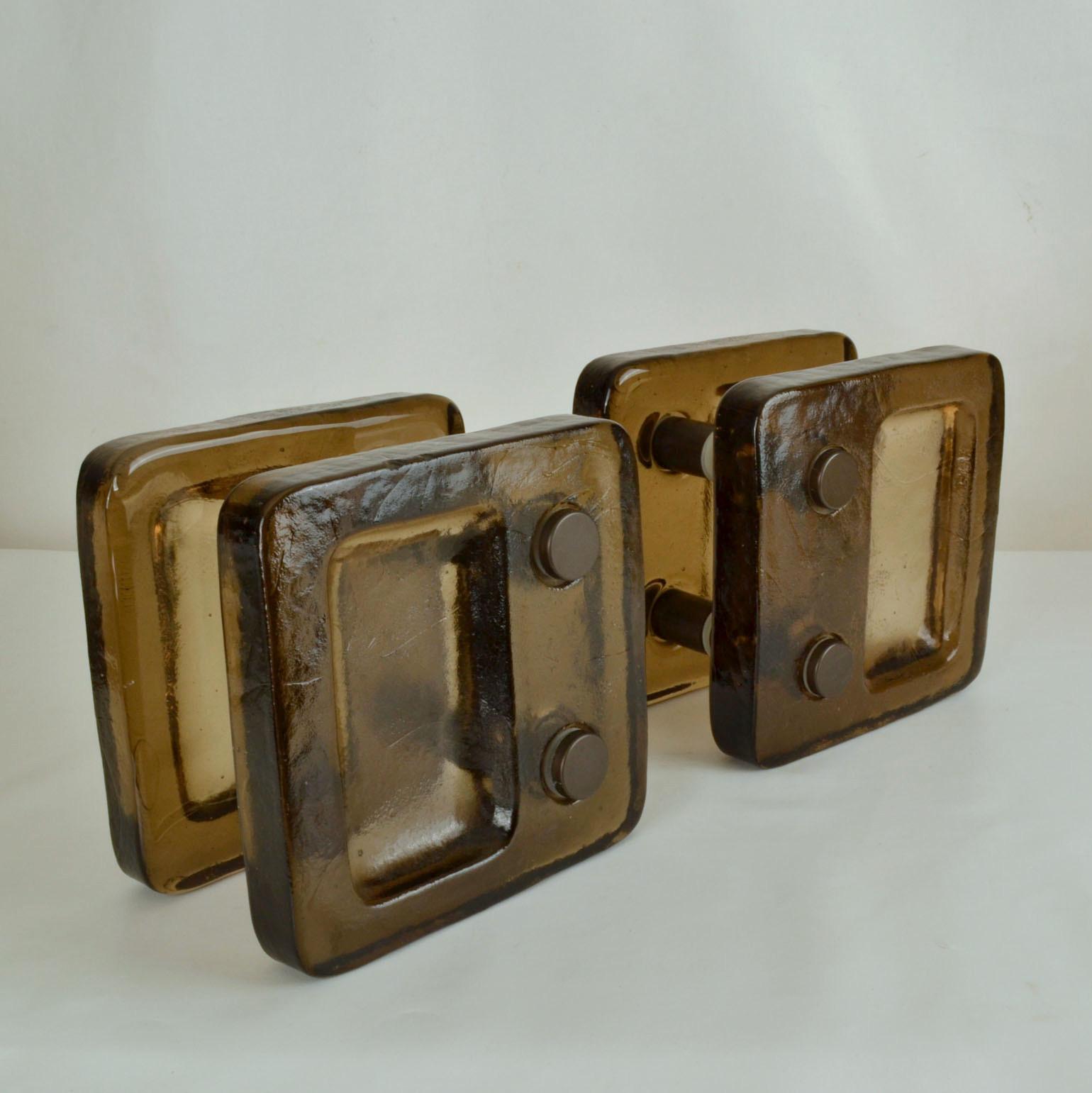 Large Square Glass Push Pull Double Door Handles In Excellent Condition In London, GB