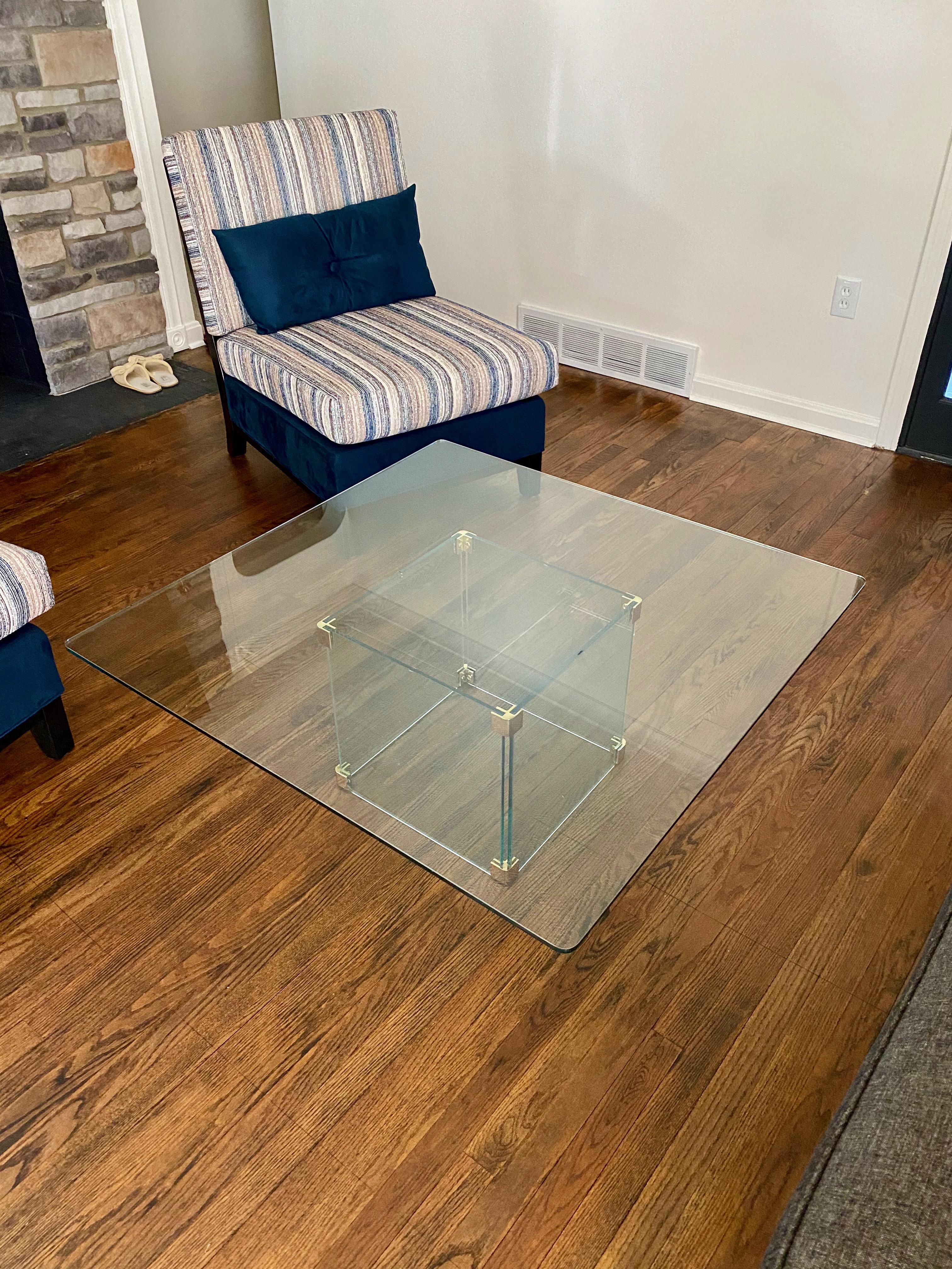 Postmoderne Grande table basse carrée en verre dans le style de Leon Rosen pour Pace Collection en vente