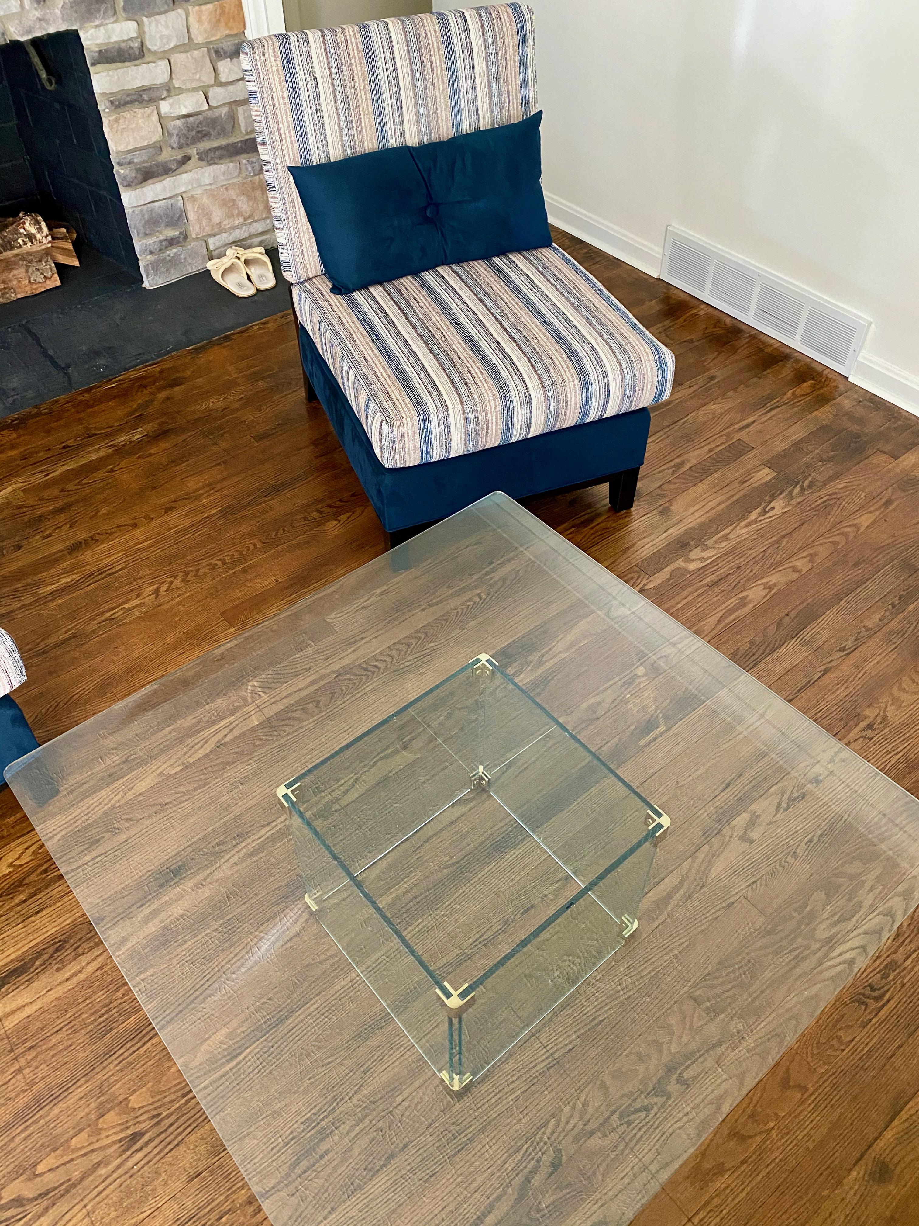 Brass Large Square Glass Coffee Table in the Style of Leon Rosen for Pace Collection