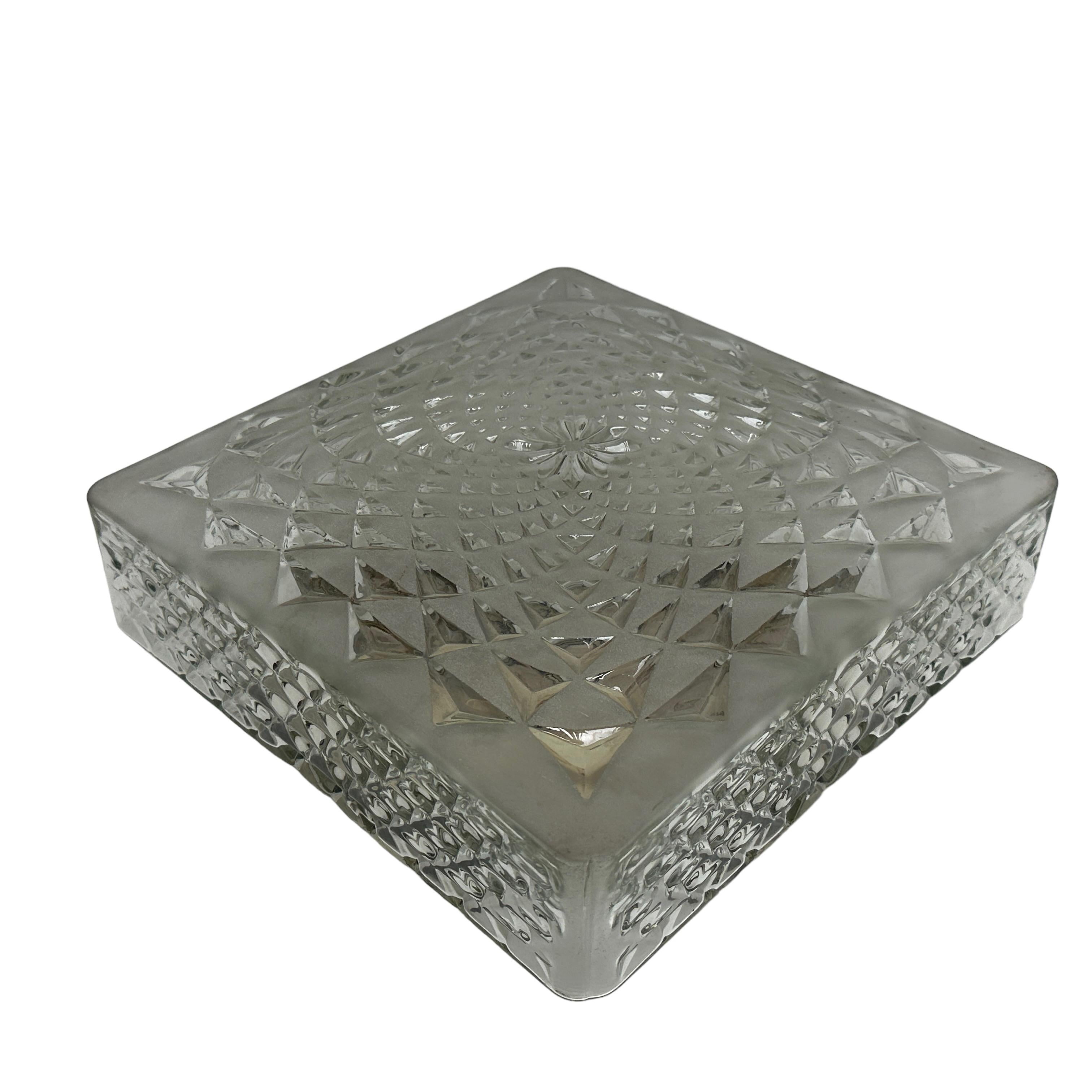 Large Square Glass Flush Mount Ceiling Light Honsel Leuchten, Germany For Sale 1