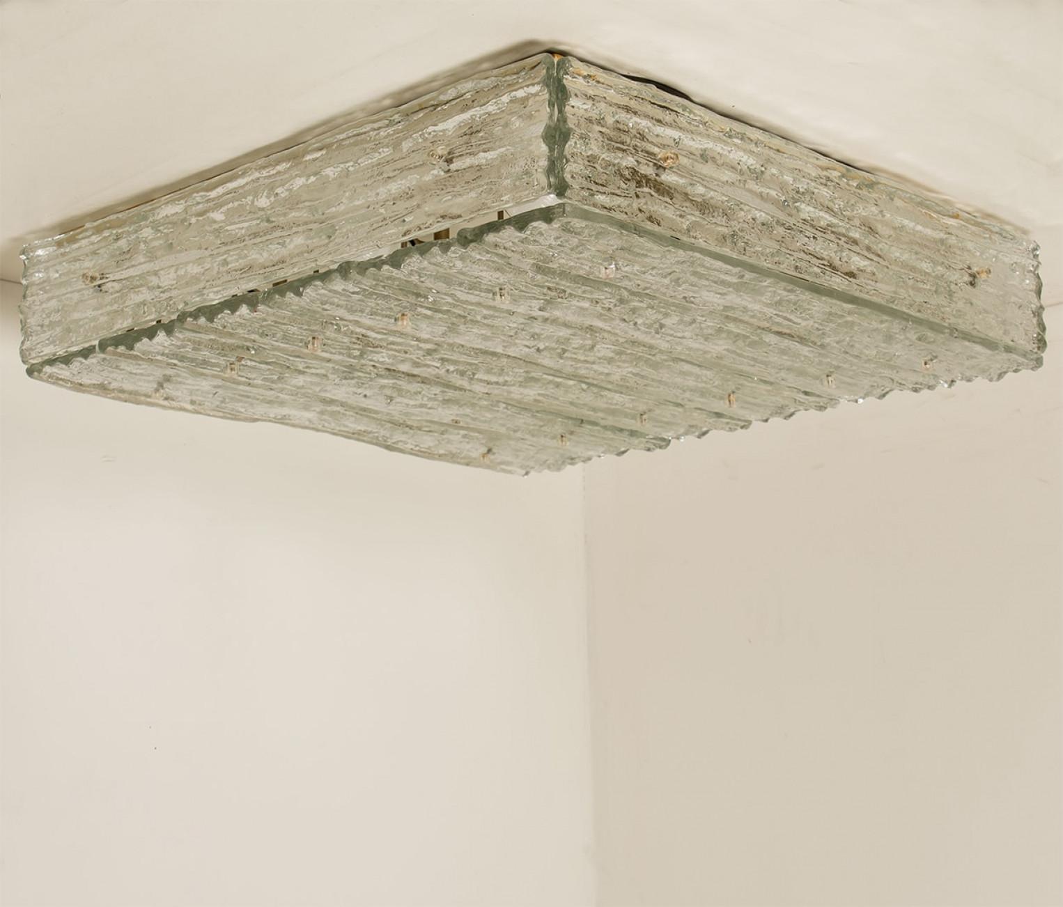 Mid-Century Modern Large Square Glass Flush Mount J.T. Kalmar, Austria For Sale