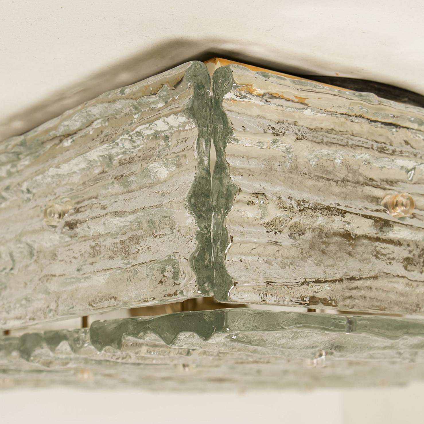 Hand-Crafted Large Square Glass Flush Mount J.T. Kalmar, Austria For Sale