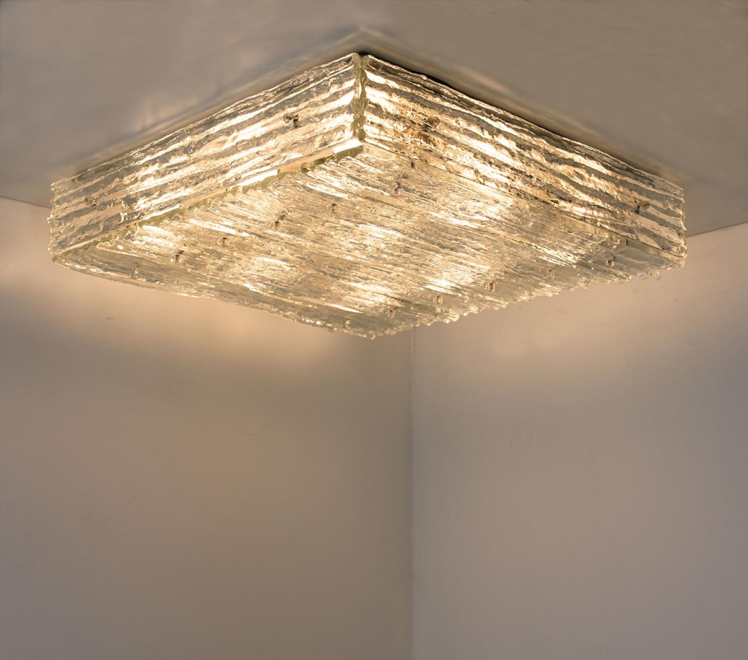 Metal Large Square Glass Flush Mount J.T. Kalmar, Austria For Sale