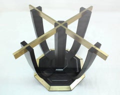 Large Square Glass Top Black Lacquer Brass Base Dining Conference Table MINT