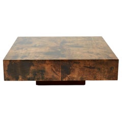 Large Square Goatskin Parchment Coffee Table by Aldo Tura 1960s