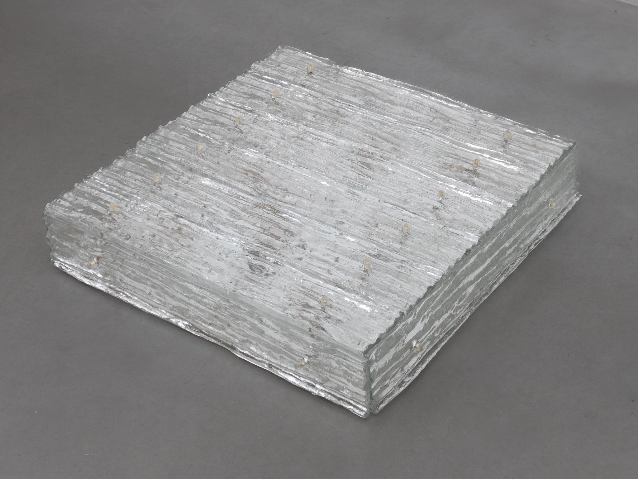 Large Square Iced Textured Glass Flush Mount, Wall Light by Kalmar, 1960s For Sale 2