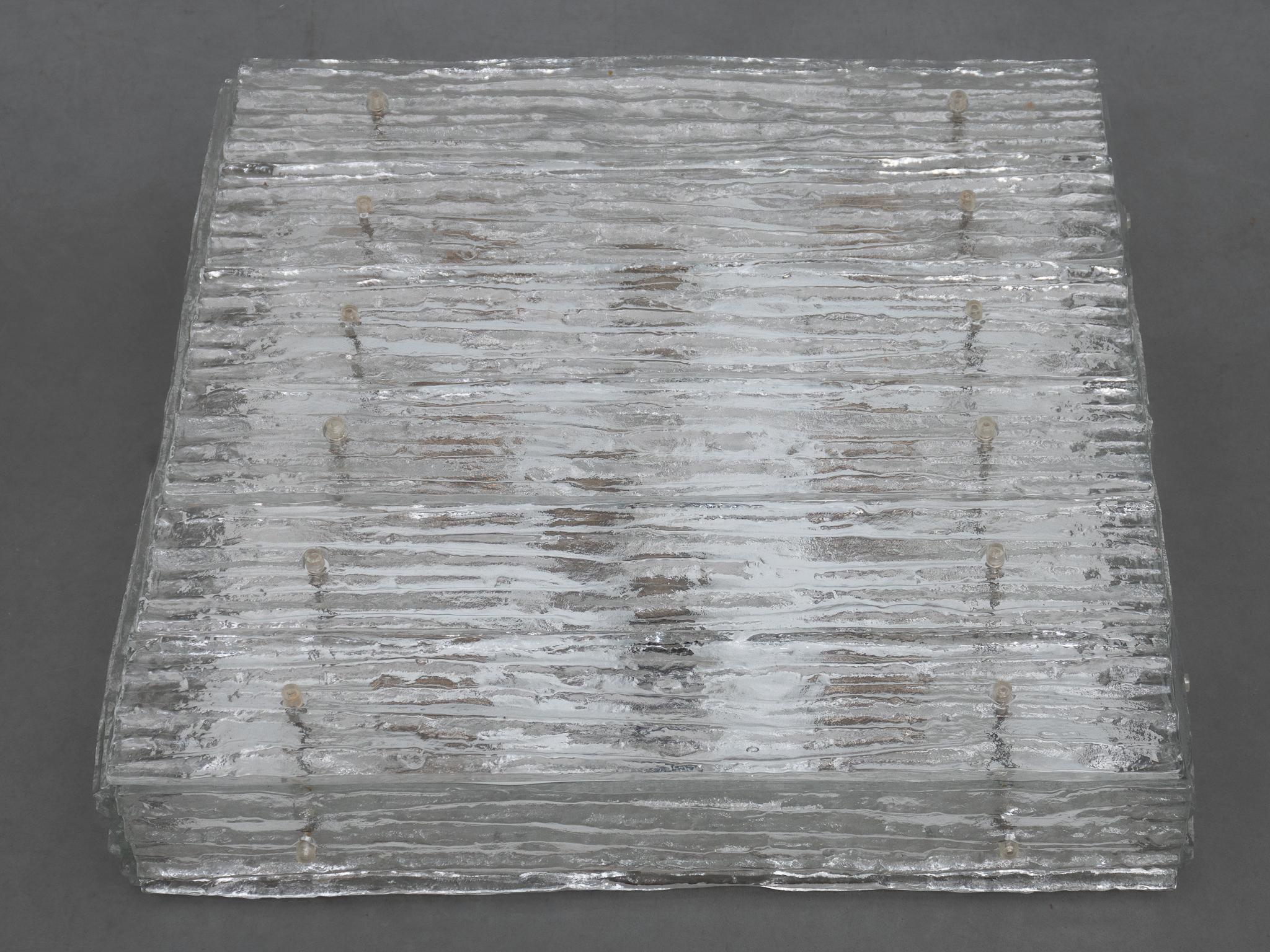 Large Square Iced Textured Glass Flush Mount, Wall Light by Kalmar, 1960s For Sale 5
