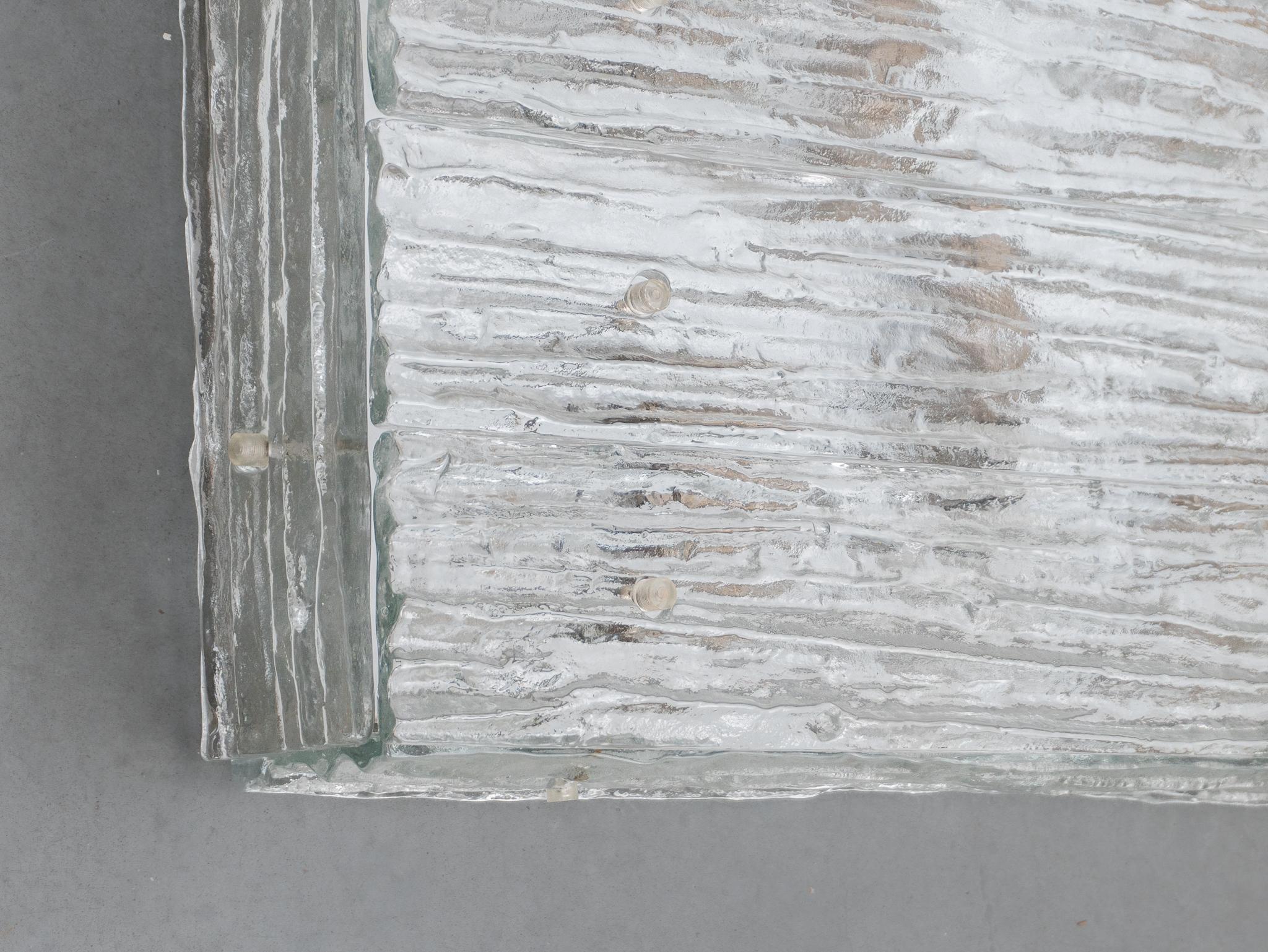 Large Square Iced Textured Glass Flush Mount, Wall Light by Kalmar, 1960s In Good Condition For Sale In Antwerp, BE