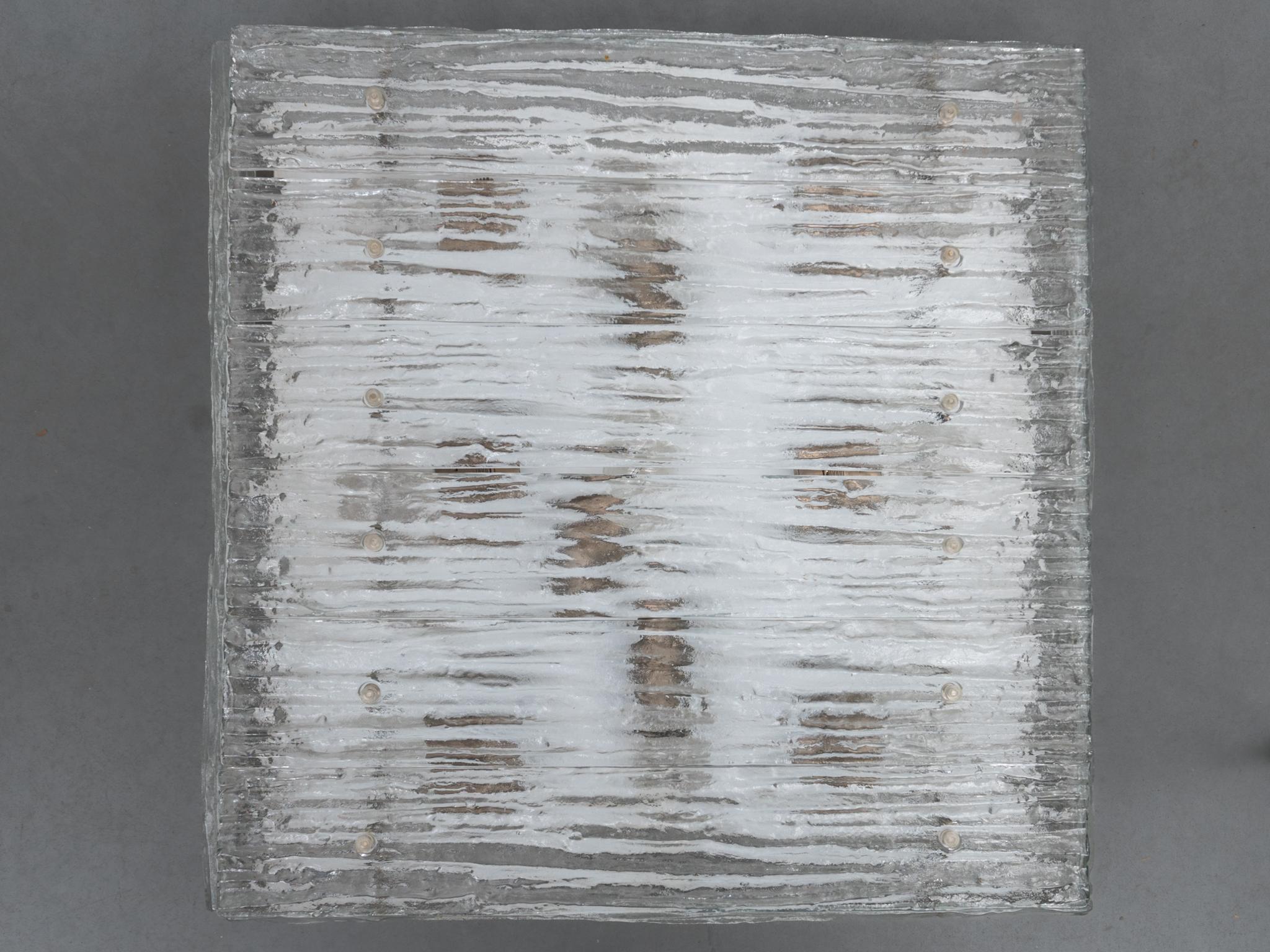 Mid-20th Century Large Square Iced Textured Glass Flush Mount, Wall Light by Kalmar, 1960s For Sale
