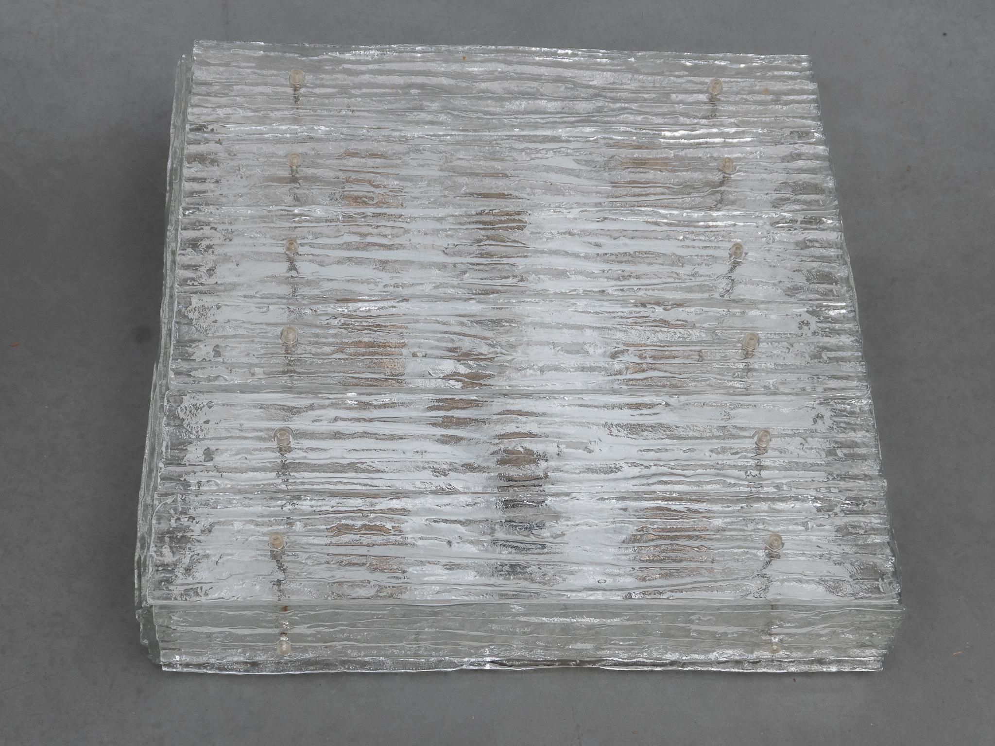 Large Square Iced Textured Glass Flush Mount, Wall Light by Kalmar, 1960s For Sale 1