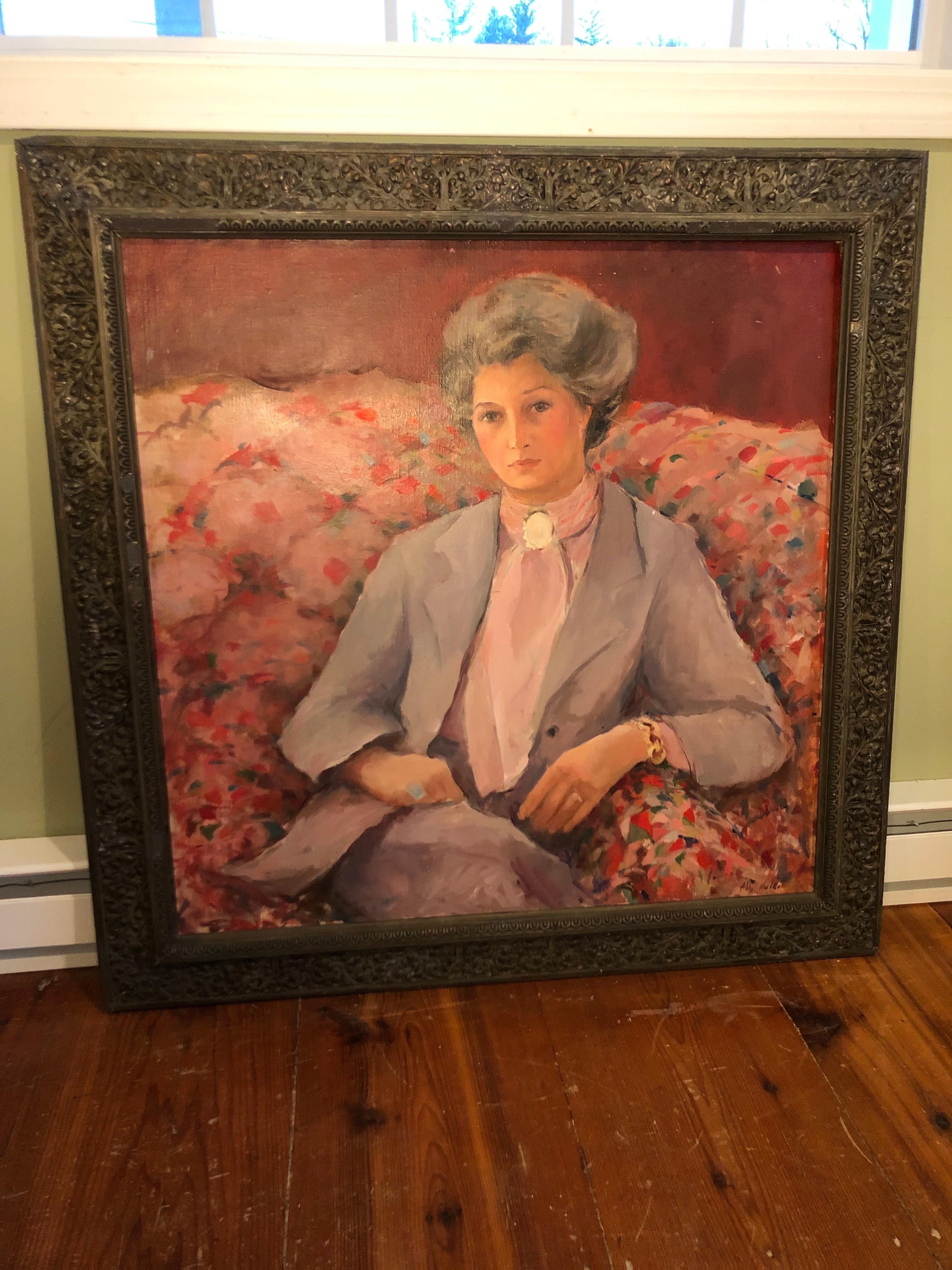 Large Square Impasto Portrait of a Woman  In Good Condition For Sale In Redding, CT