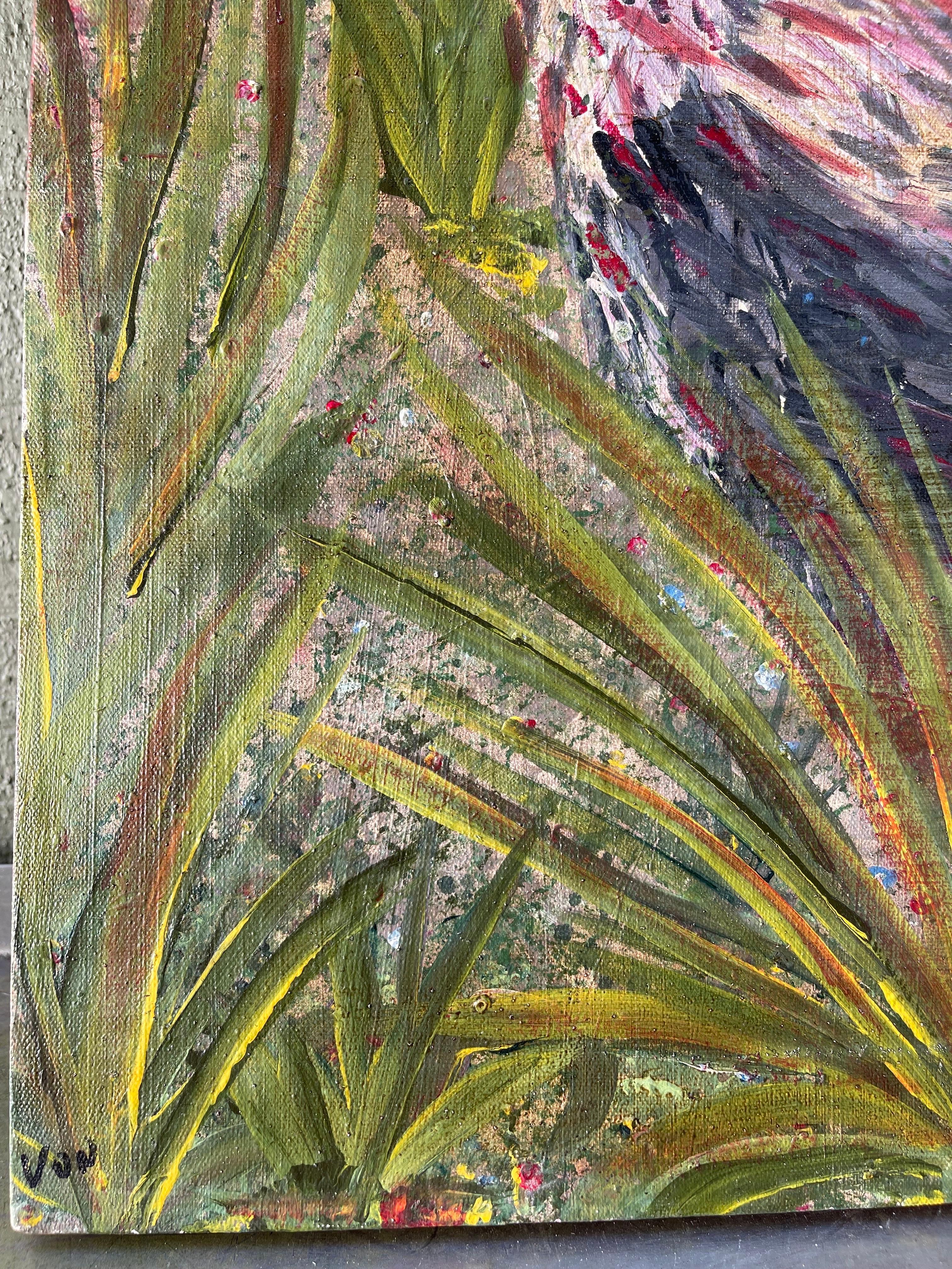 Large Square Impasto Rooster Painting by Von For Sale 5