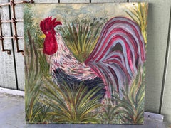 Large Square Impasto Rooster Painting by Von