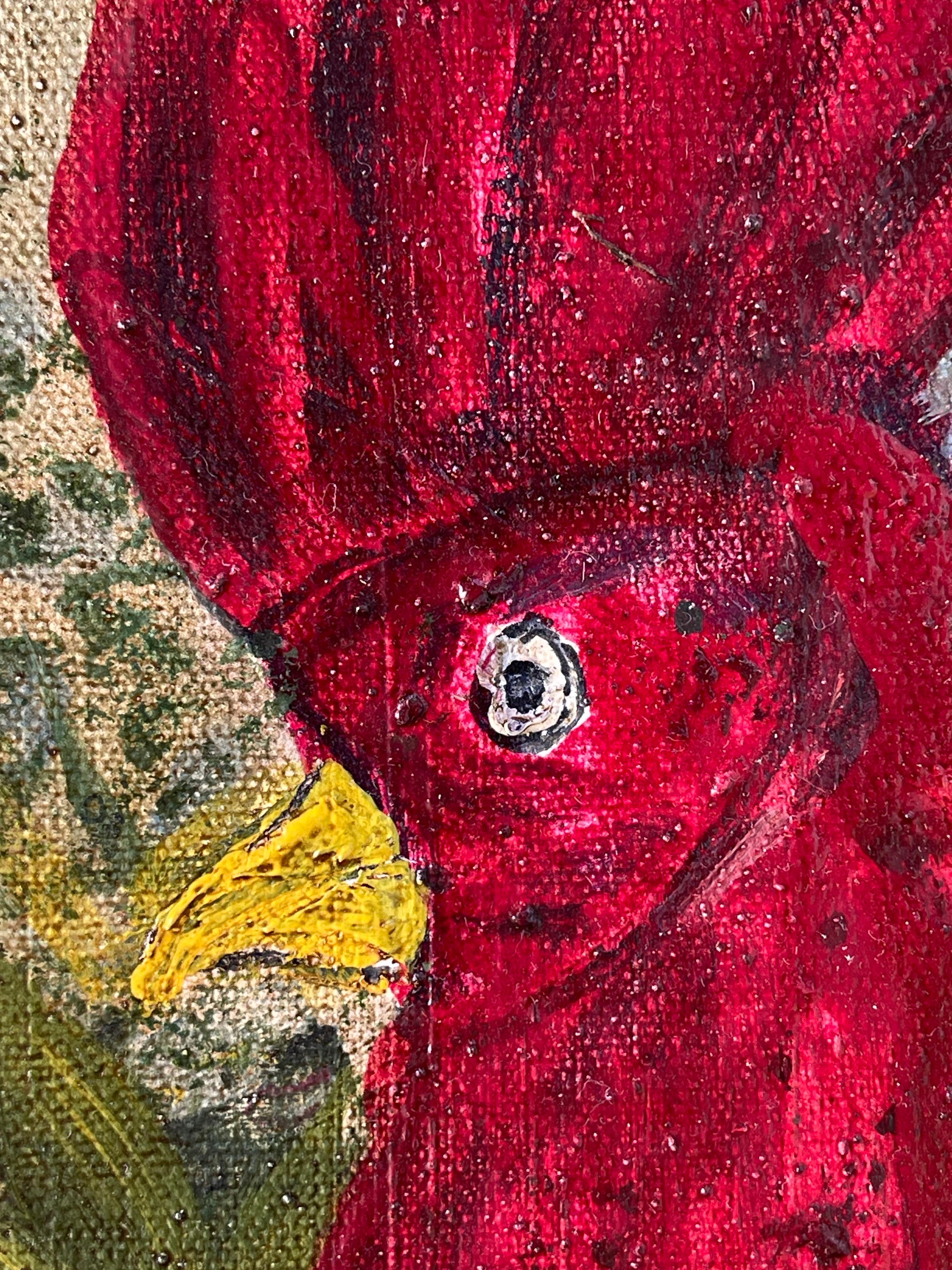 Large Square Impasto Rooster Painting by Von For Sale 3