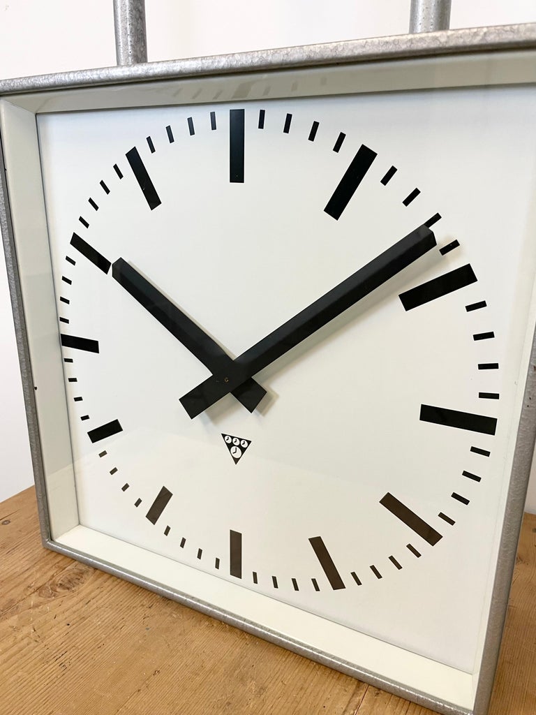Large Square Industrial Double-Sided Factory Clock from Pragotron ...