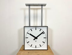 Large Square Industrial Double-Sided Factory Clock from Pragotron, 1960s