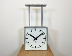 Large Square Industrial Double-Sided Factory Clock from Pragotron, 1960s