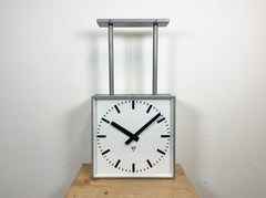 Large Square Industrial Double-Sided Factory Clock from Pragotron, 1960s