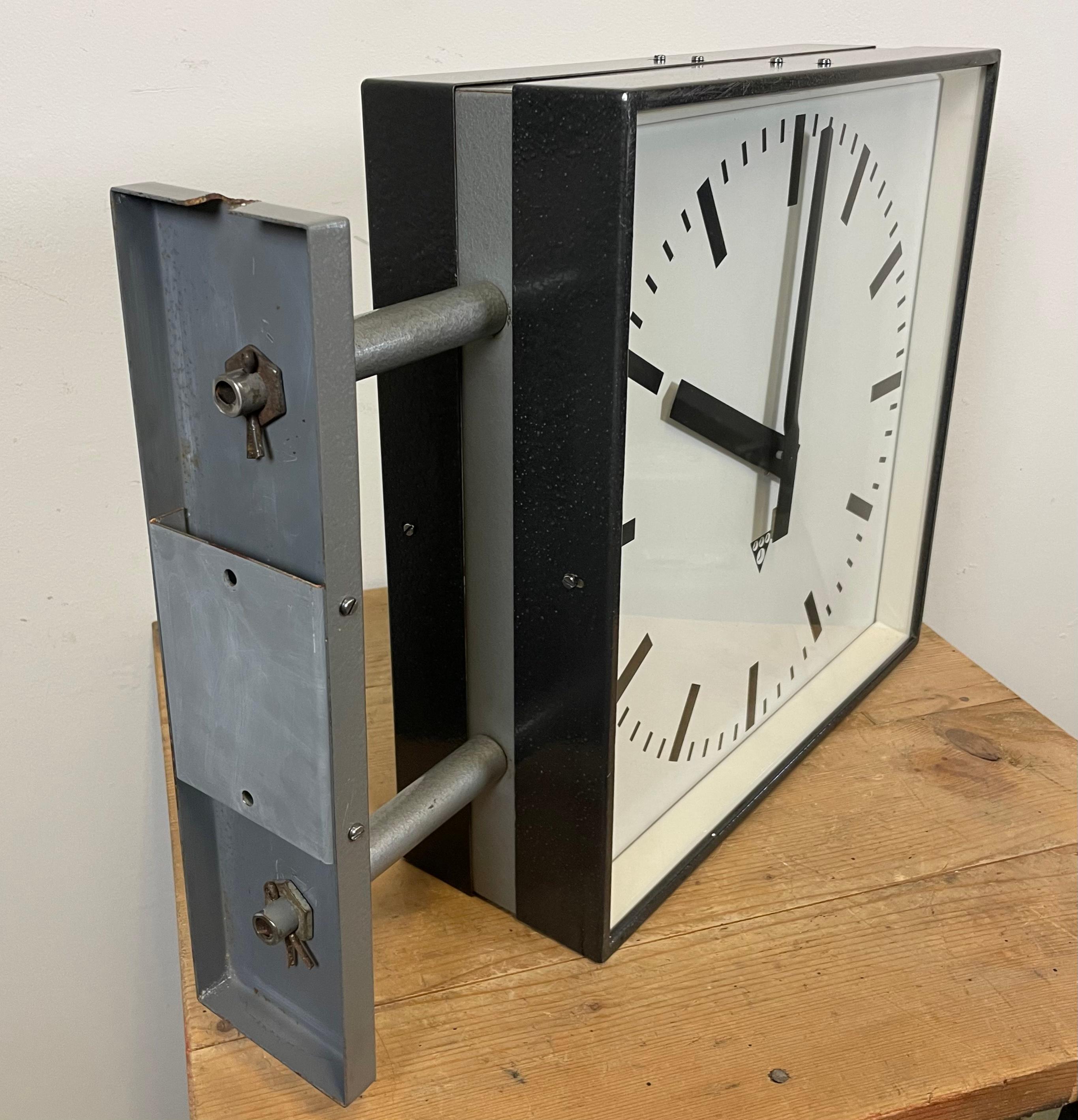 Large Square Industrial DoubleSided Factory Wall Clock from Pragotron